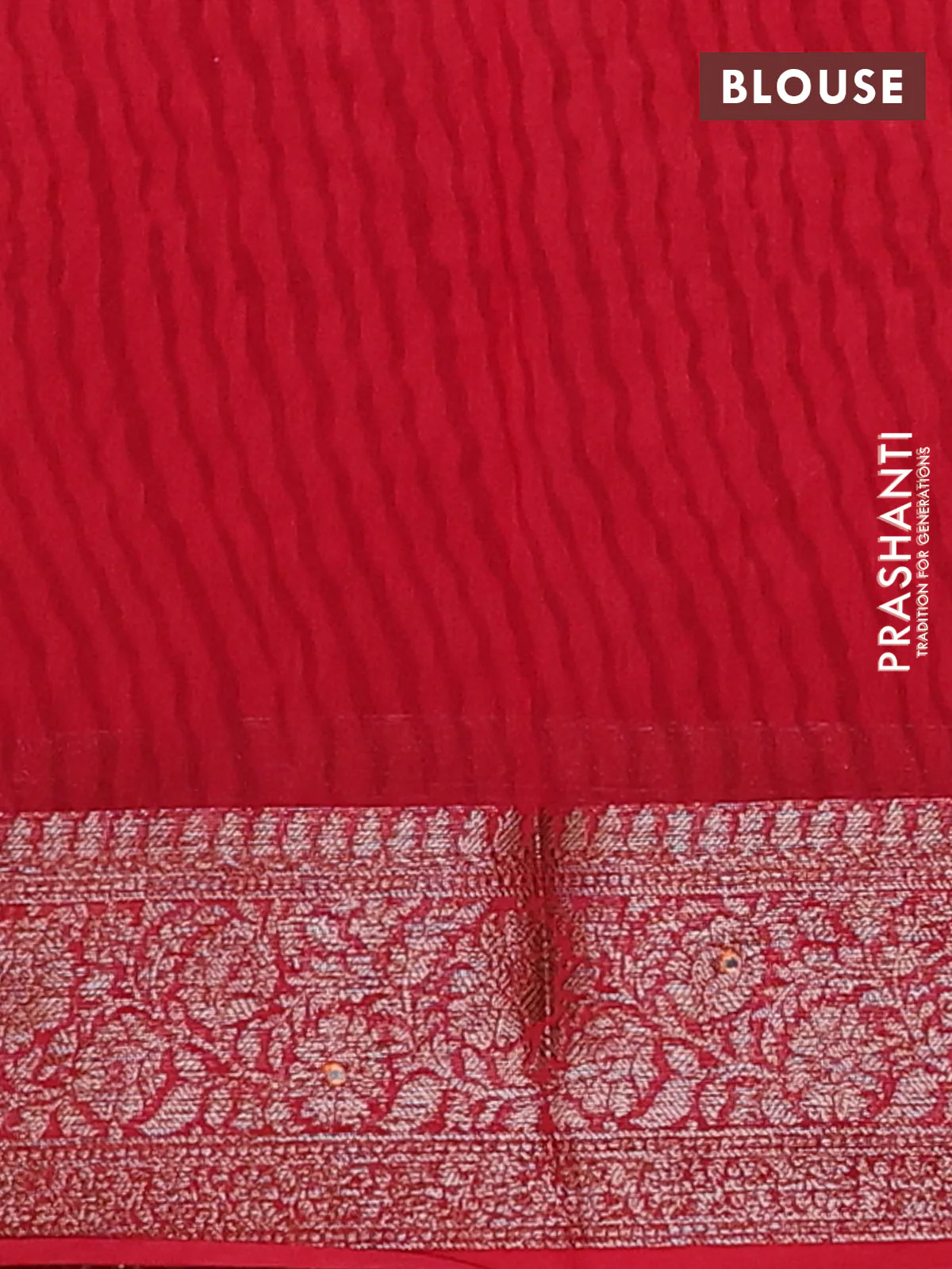 Chanderi silk cotton saree orange and maroon with allover prints & mirror work and banarasi style border - Image 4