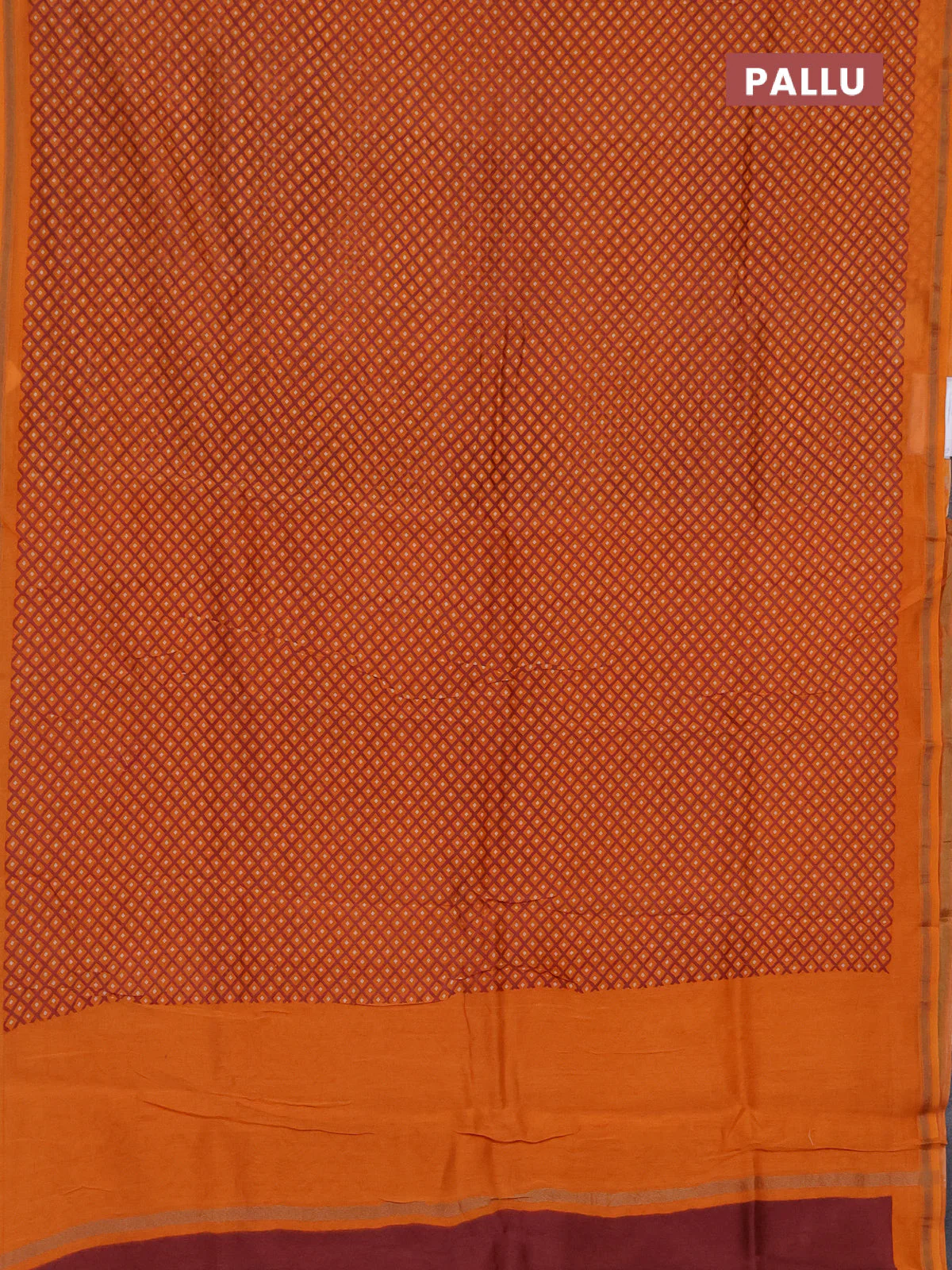 Chanderi silk cotton saree orange with allover geometric prints and banarasi style border - Image 3