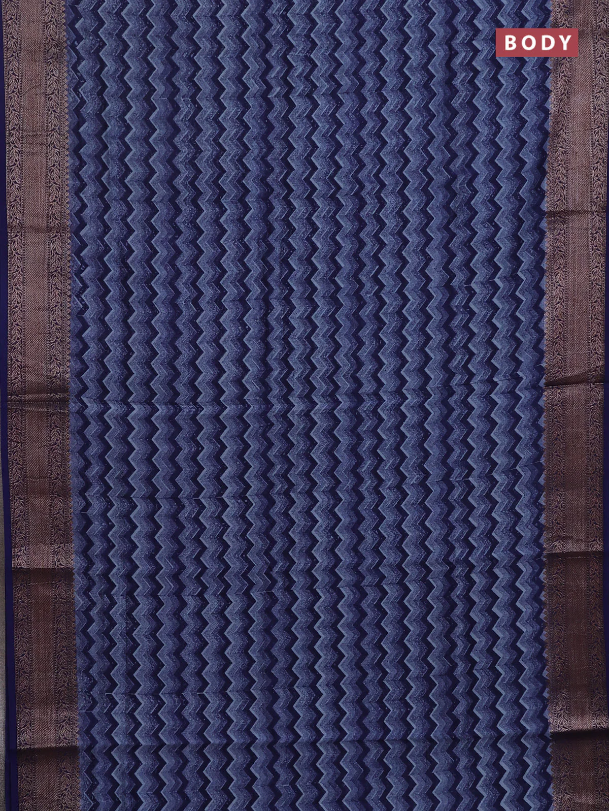 Chanderi silk cotton saree pastel blue and blue with allover zig zag prints and banarasi style border - Image 2
