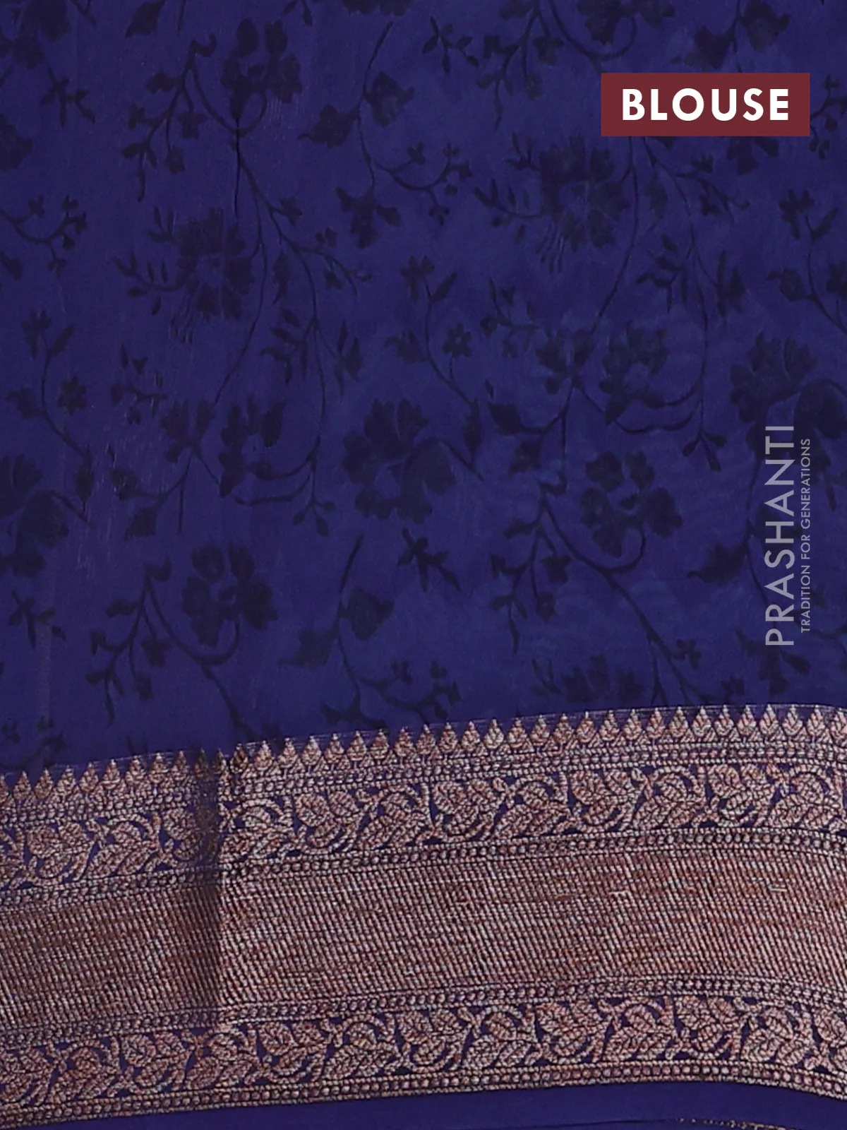 Chanderi silk cotton saree pastel blue and blue with allover zig zag prints and banarasi style border - Image 4