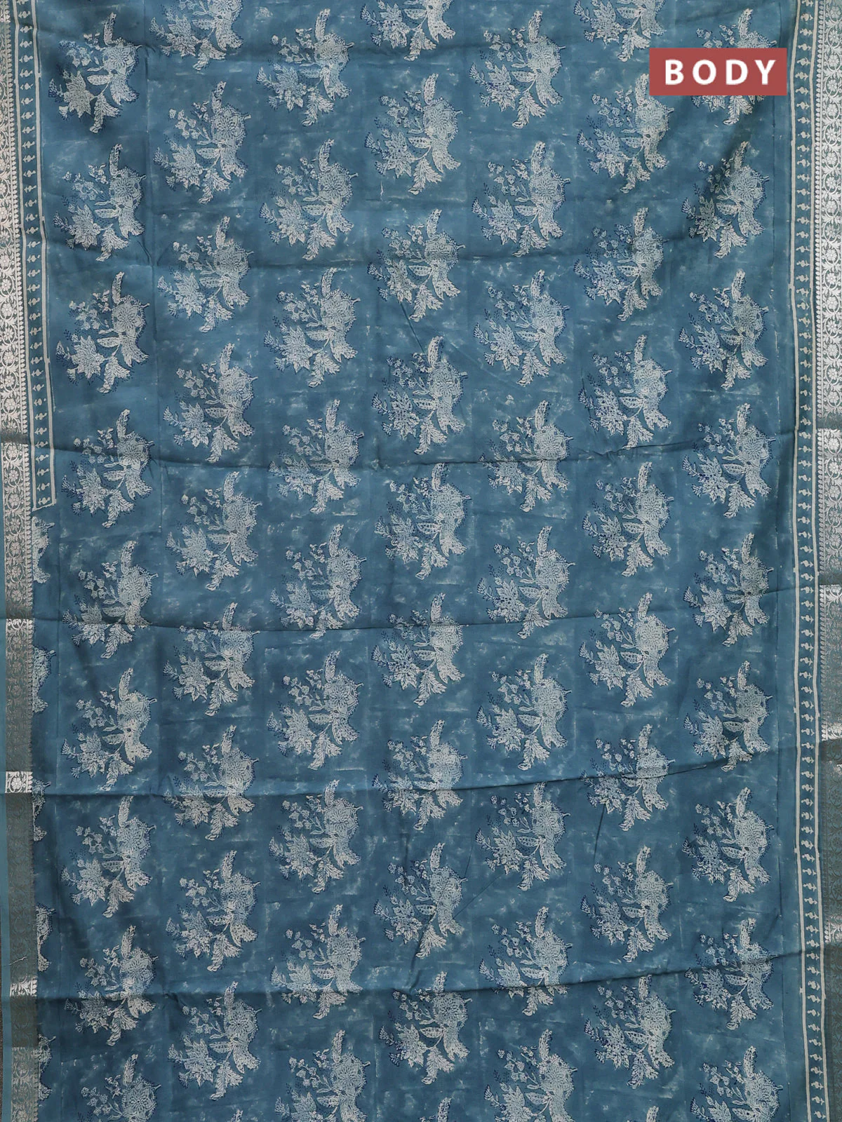 Chanderi silk cotton saree pastel green shade with allover prints and zari woven border - Image 2