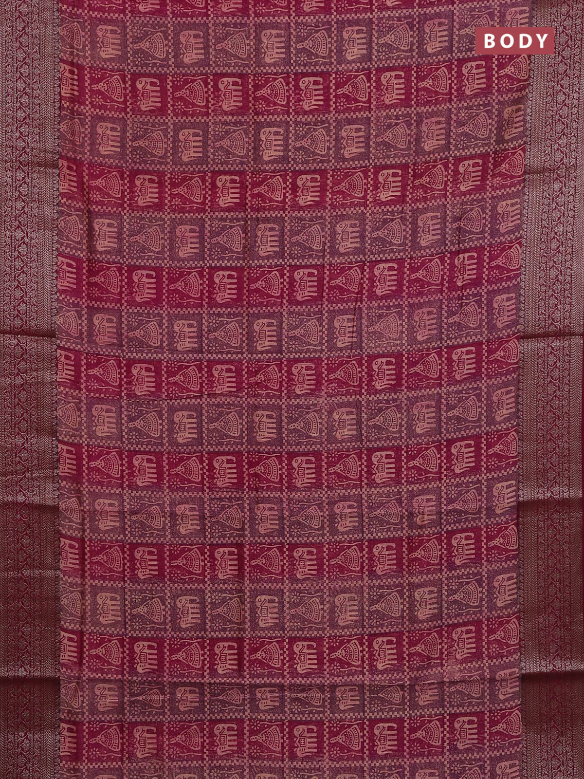 Chanderi silk cotton saree pastel purple and magenta pink with allover prints and banarasi style border - Image 2