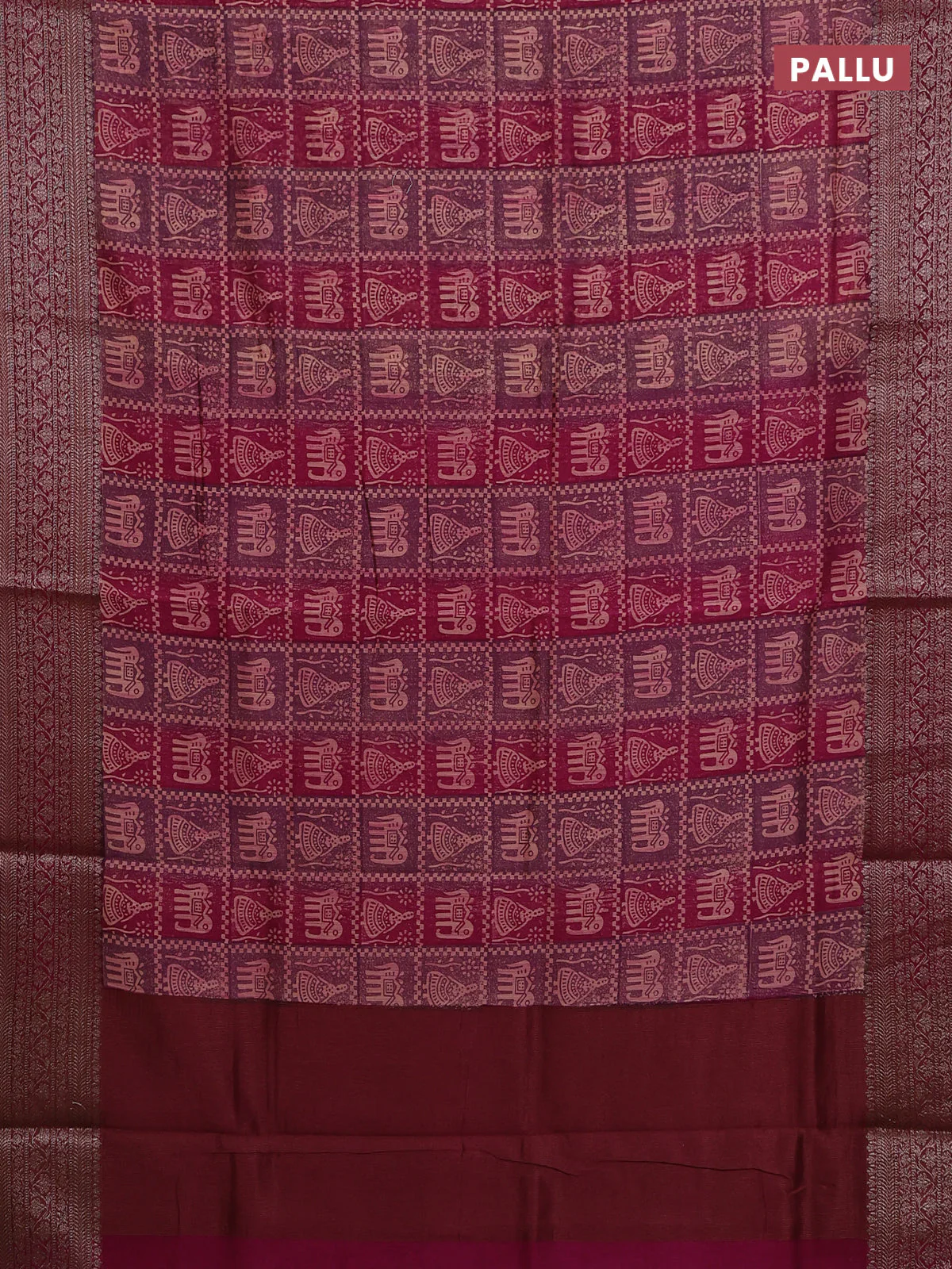 Chanderi silk cotton saree pastel purple and magenta pink with allover prints and banarasi style border - Image 3