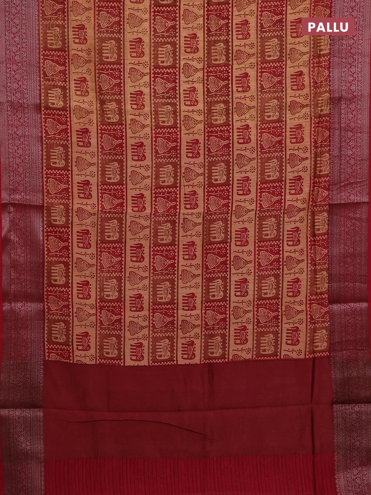 Chanderi silk cotton saree peach orange and red with allover butta prints and banarasi style border - Image 3
