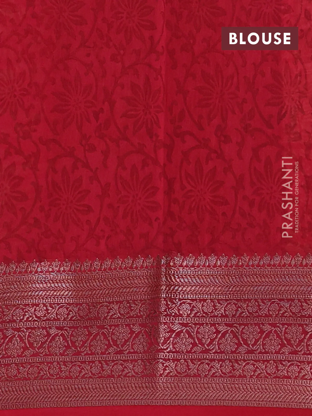 Chanderi silk cotton saree peach orange and red with allover butta prints and banarasi style border - Image 4