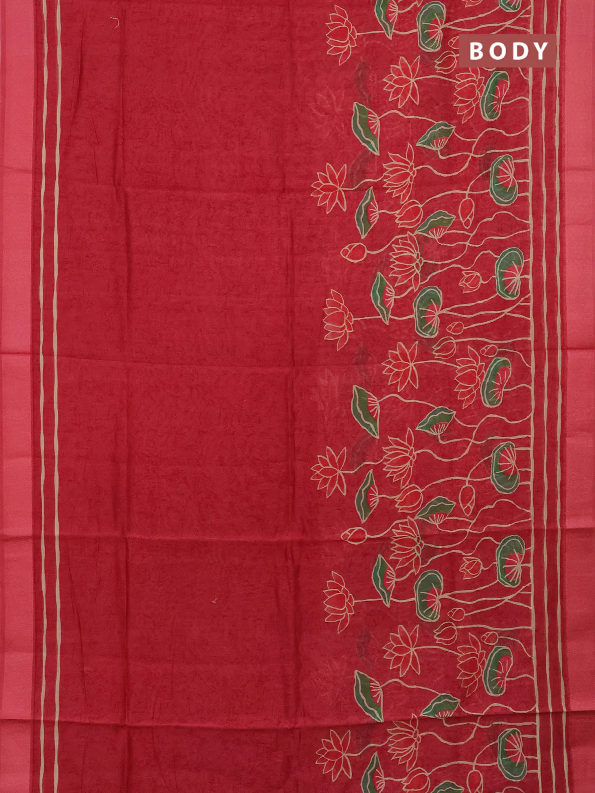 Chanderi silk cotton saree peach pink with pichwai prints and thread woven border - Image 2