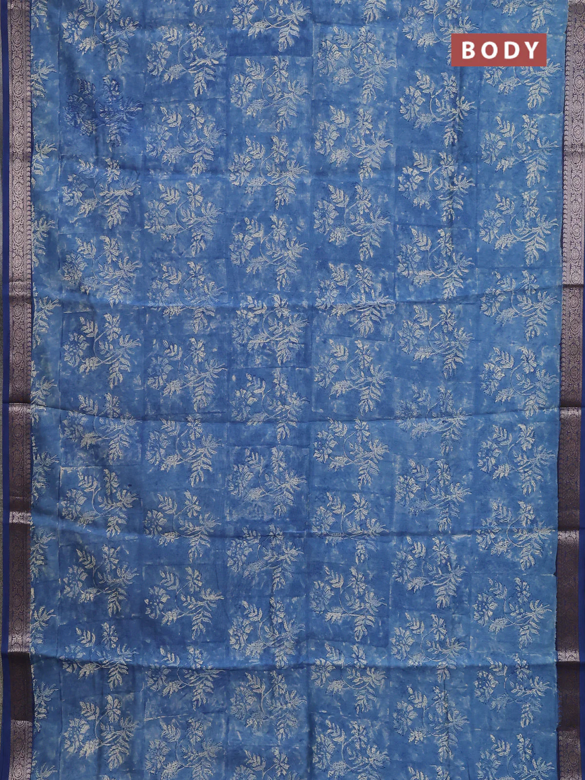 Chanderi silk cotton saree peacock blue with allover prints and banarasi style border - Image 2
