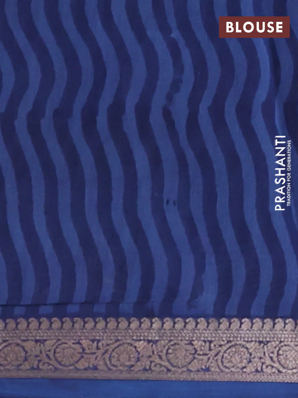 Chanderi silk cotton saree peacock blue with allover prints and banarasi style border - Image 4