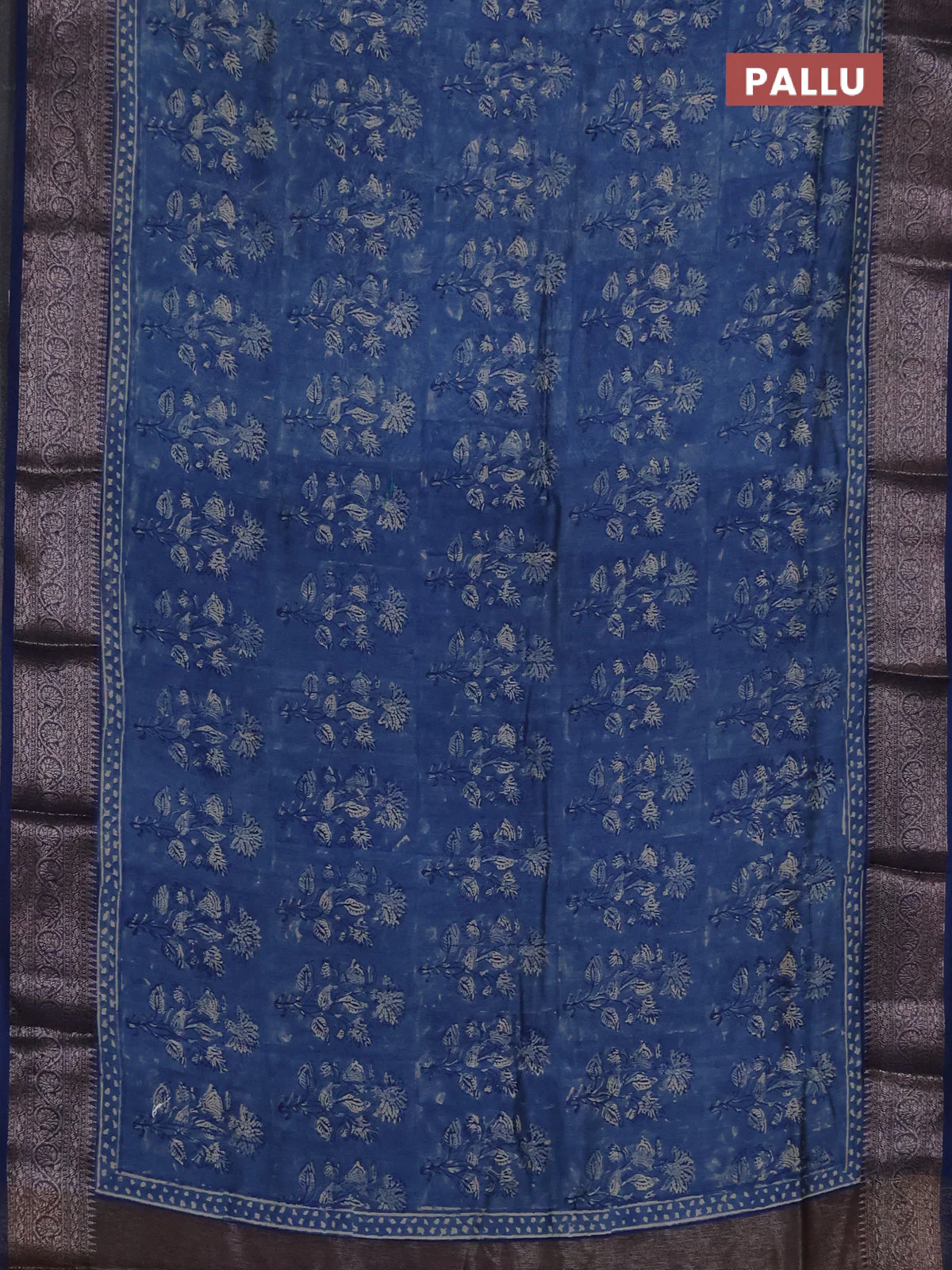 Chanderi silk cotton saree peacock blue with allover prints and banarasi style border - Image 3