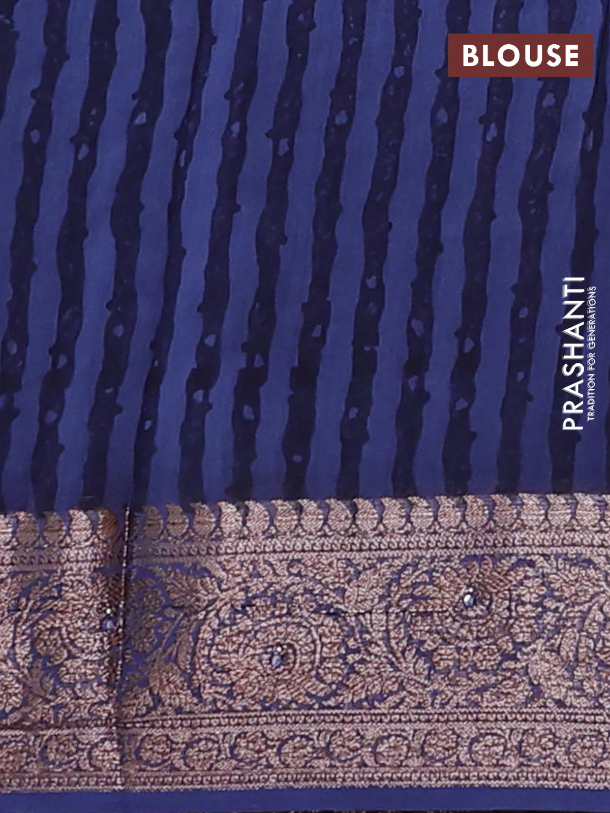 Chanderi silk cotton saree peacock blue with allover prints & mirror work and banarasi style border - Image 4
