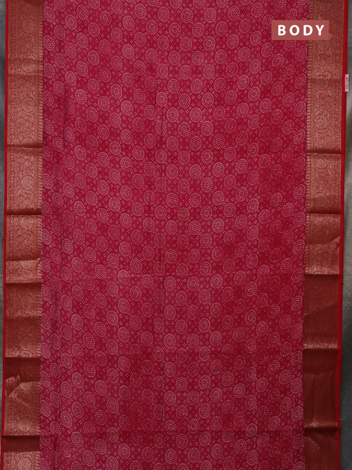 Chanderi silk cotton saree pink and red with allover prints and banarasi style border - Image 2