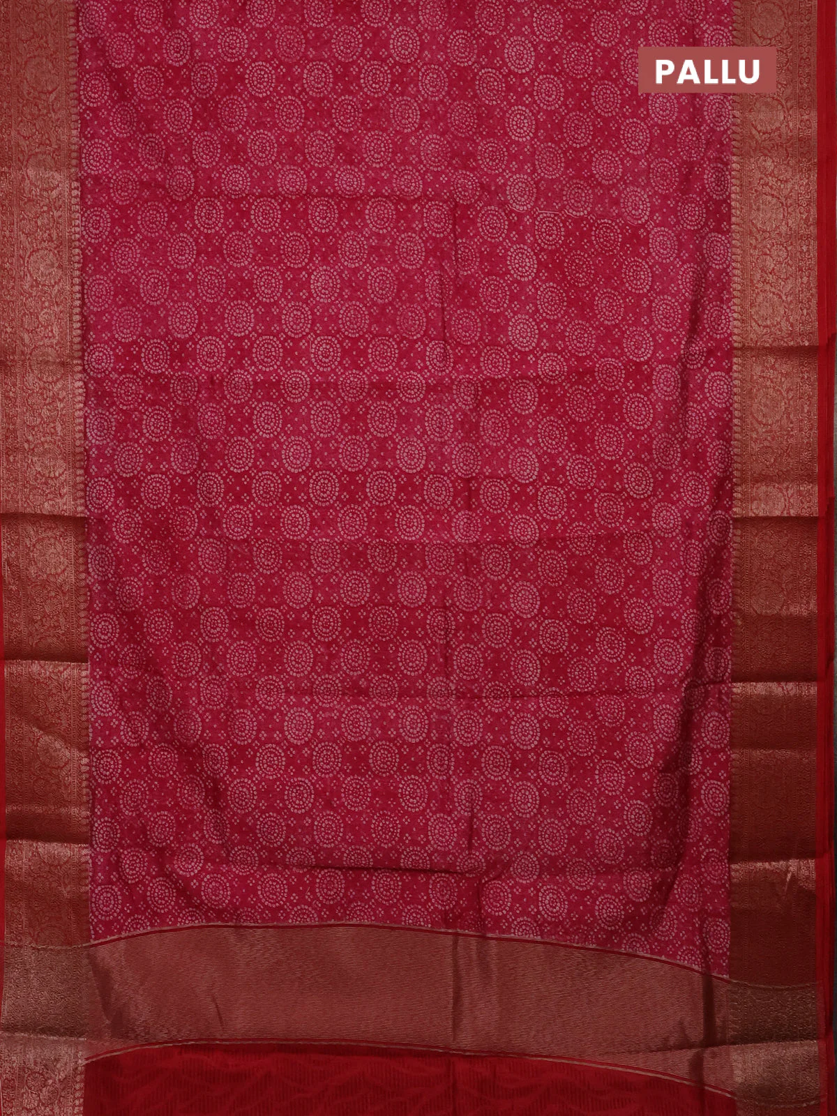 Chanderi silk cotton saree pink and red with allover prints and banarasi style border - Image 3