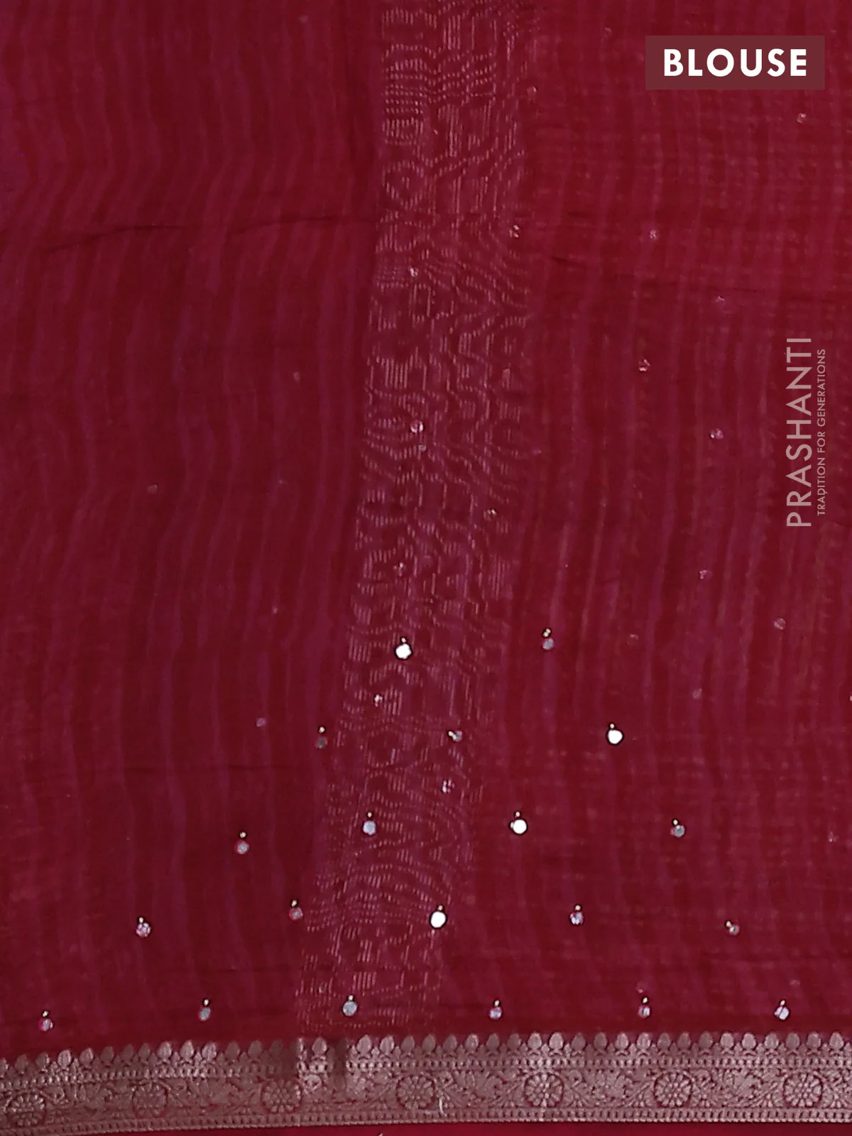 Chanderi silk cotton saree pink shade with allover prints & mirror work and zari woven border - Image 3