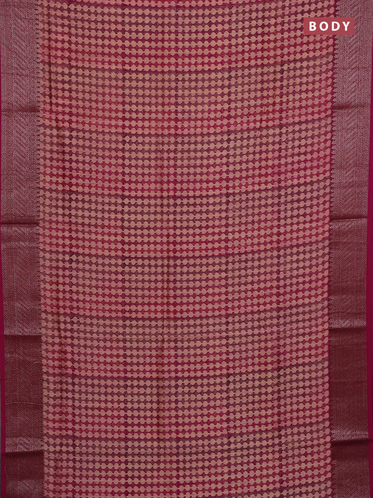 Chanderi silk cotton saree pink with allover butta prints and banarasi style border - Image 2