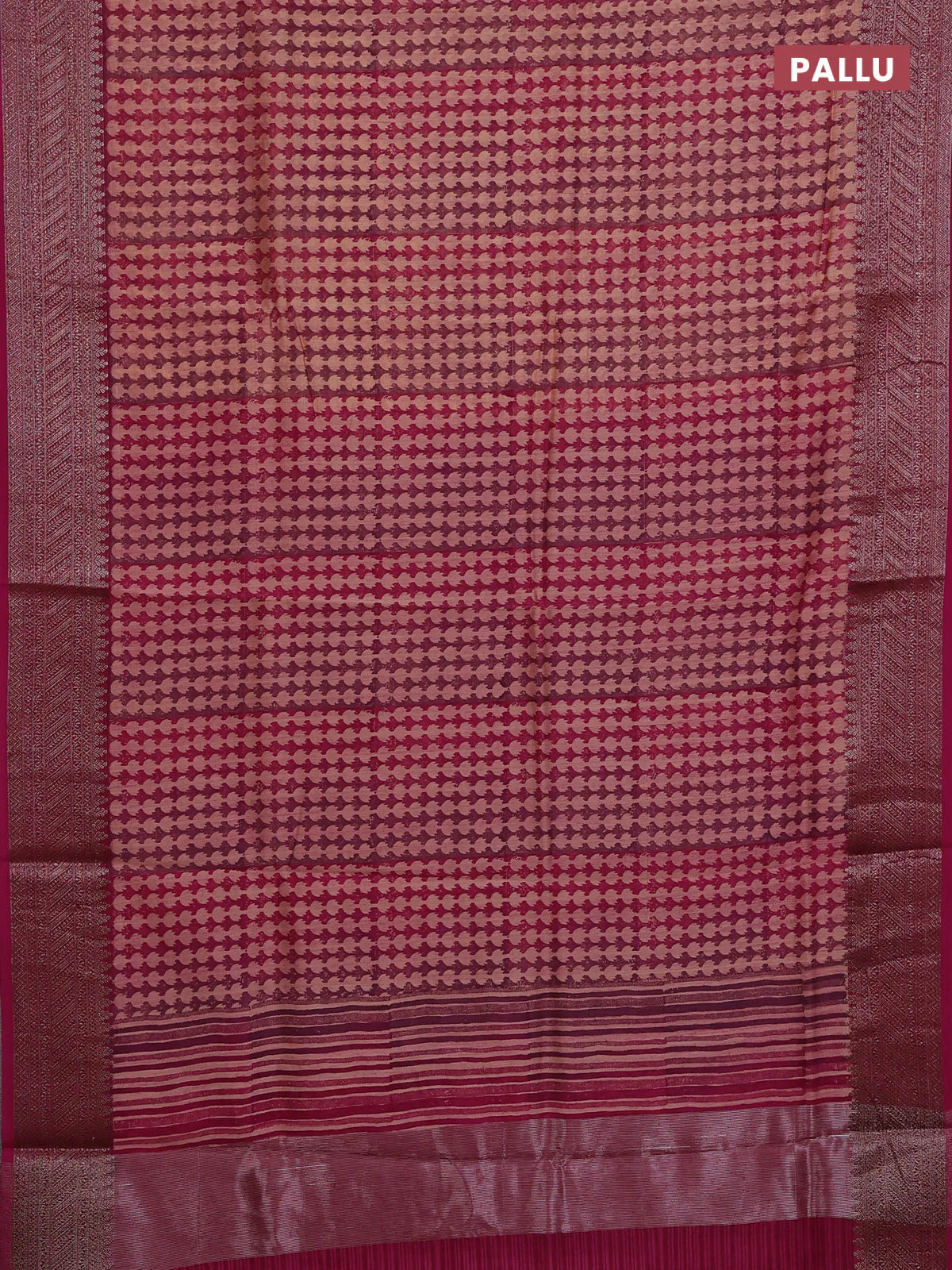 Chanderi silk cotton saree pink with allover butta prints and banarasi style border - Image 3