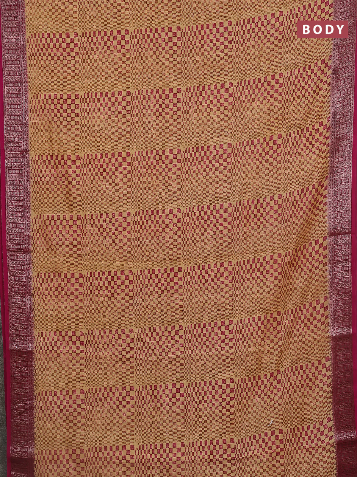 Chanderi silk cotton saree pink with allover geometric prints and banarasi style border - Image 2