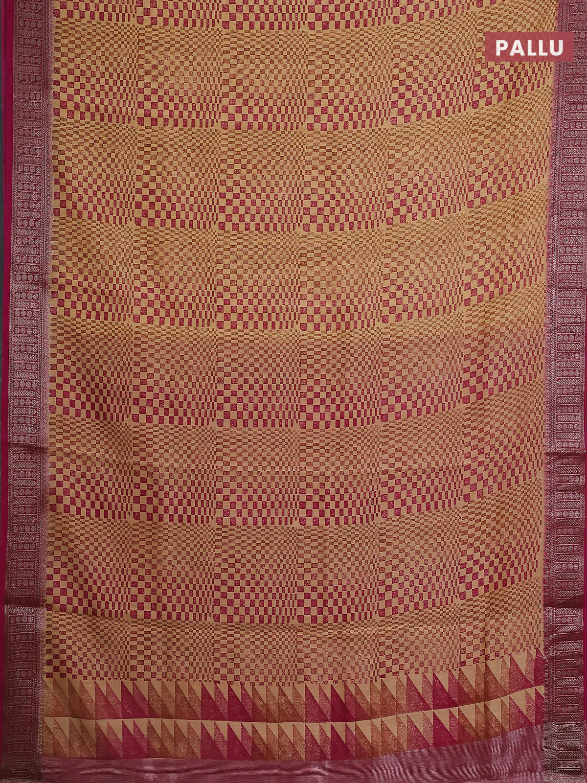 Chanderi silk cotton saree pink with allover geometric prints and banarasi style border - Image 3