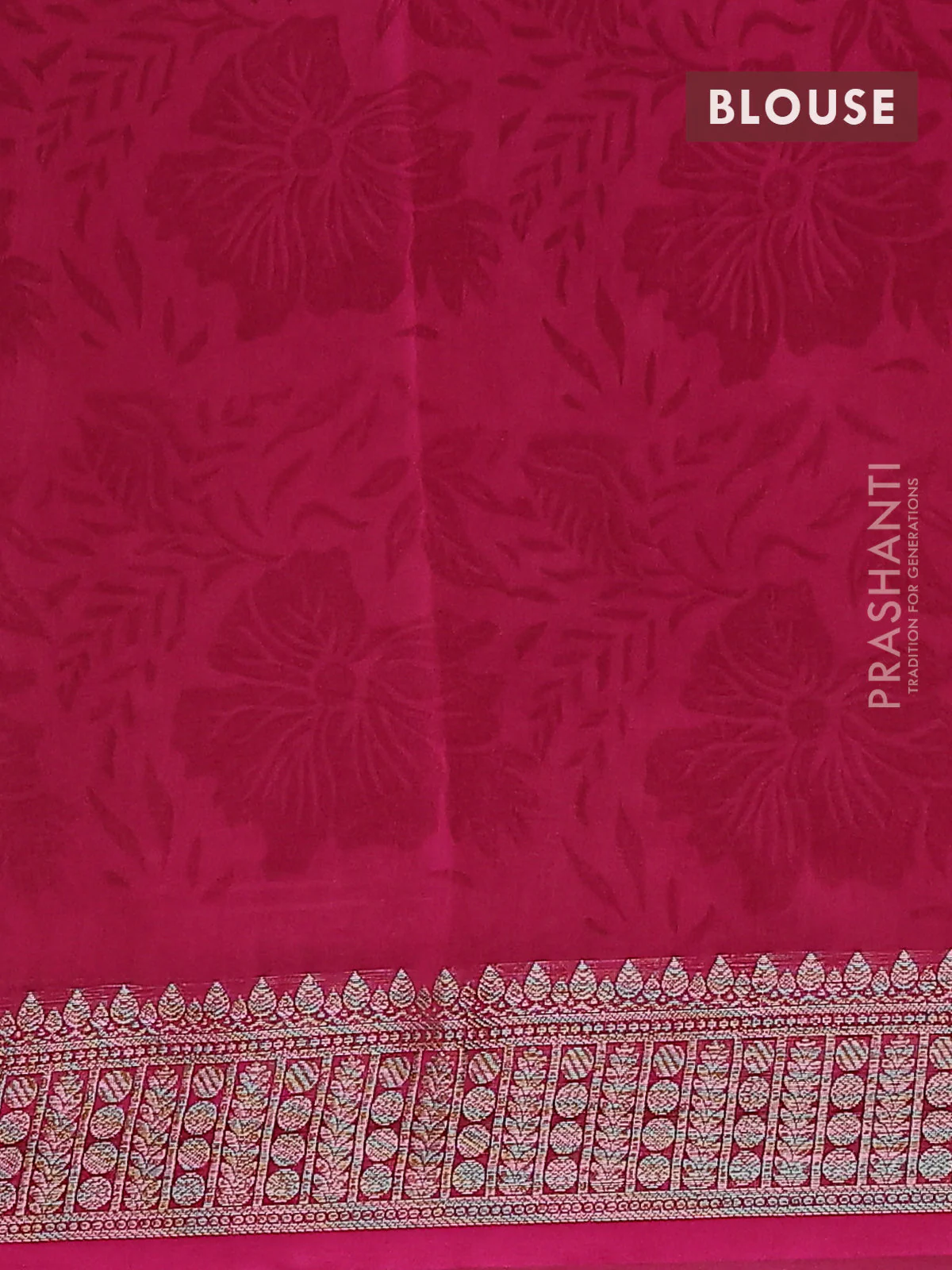 Chanderi silk cotton saree pink with allover geometric prints and banarasi style border - Image 4