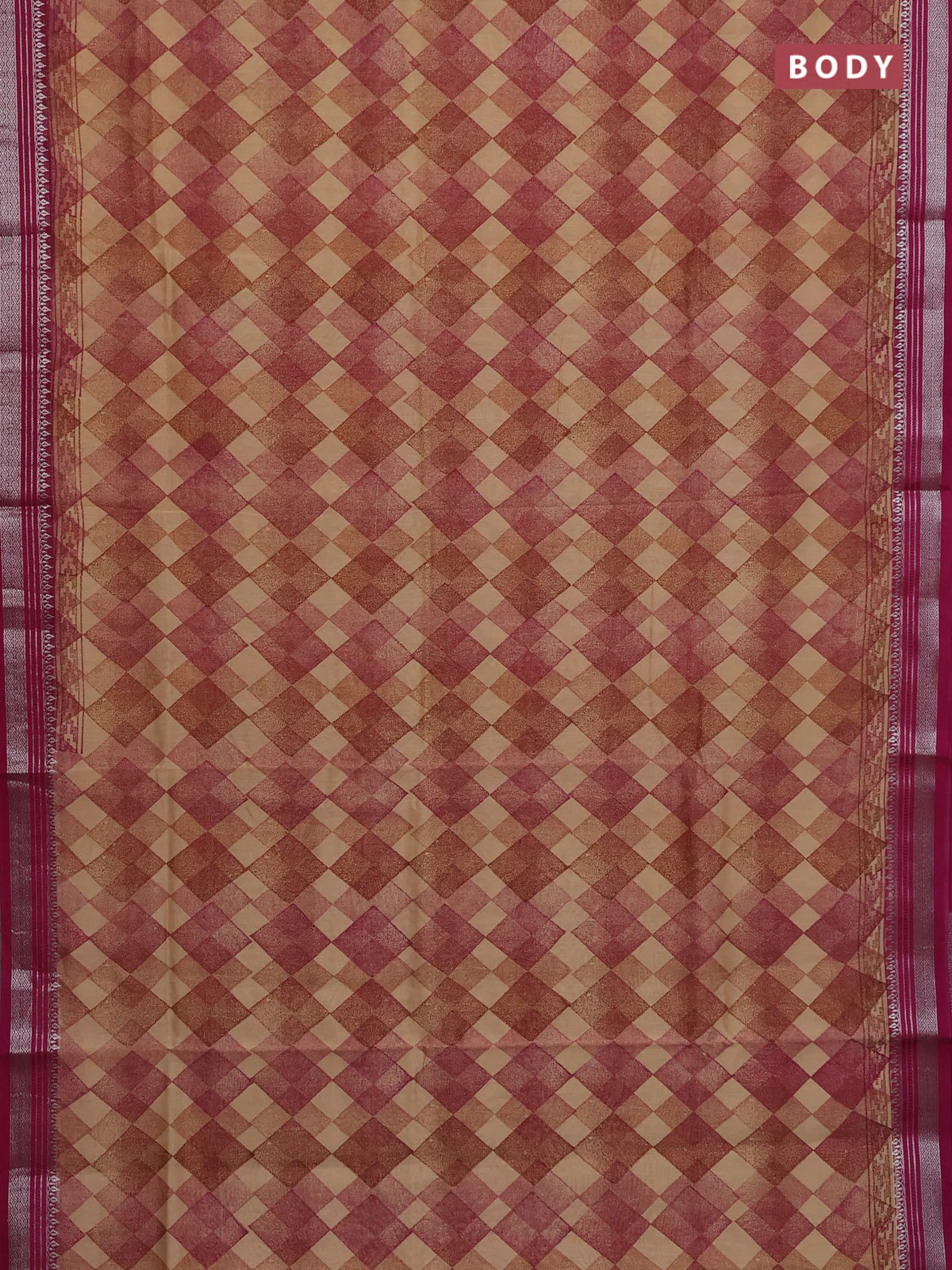 Chanderi silk cotton saree pink with allover geometric prints and silver zari woven border - Image 2