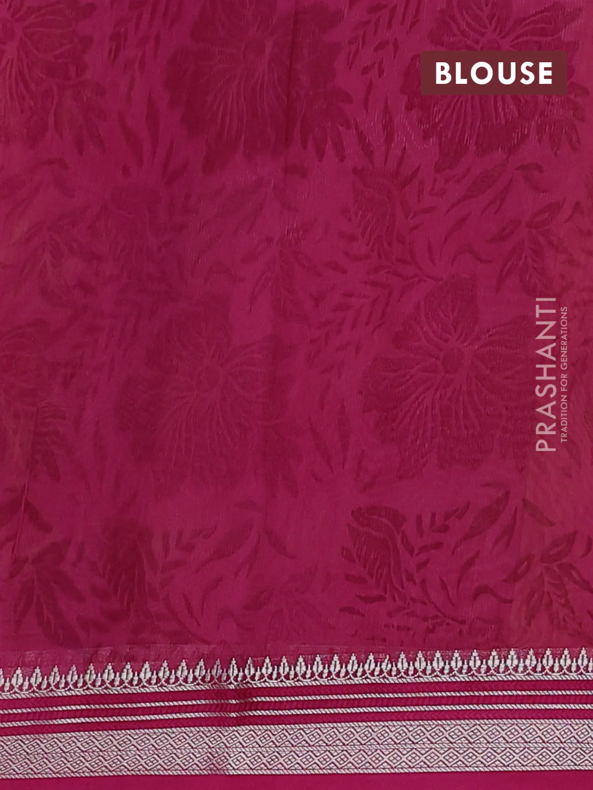 Chanderi silk cotton saree pink with allover geometric prints and silver zari woven border - Image 4