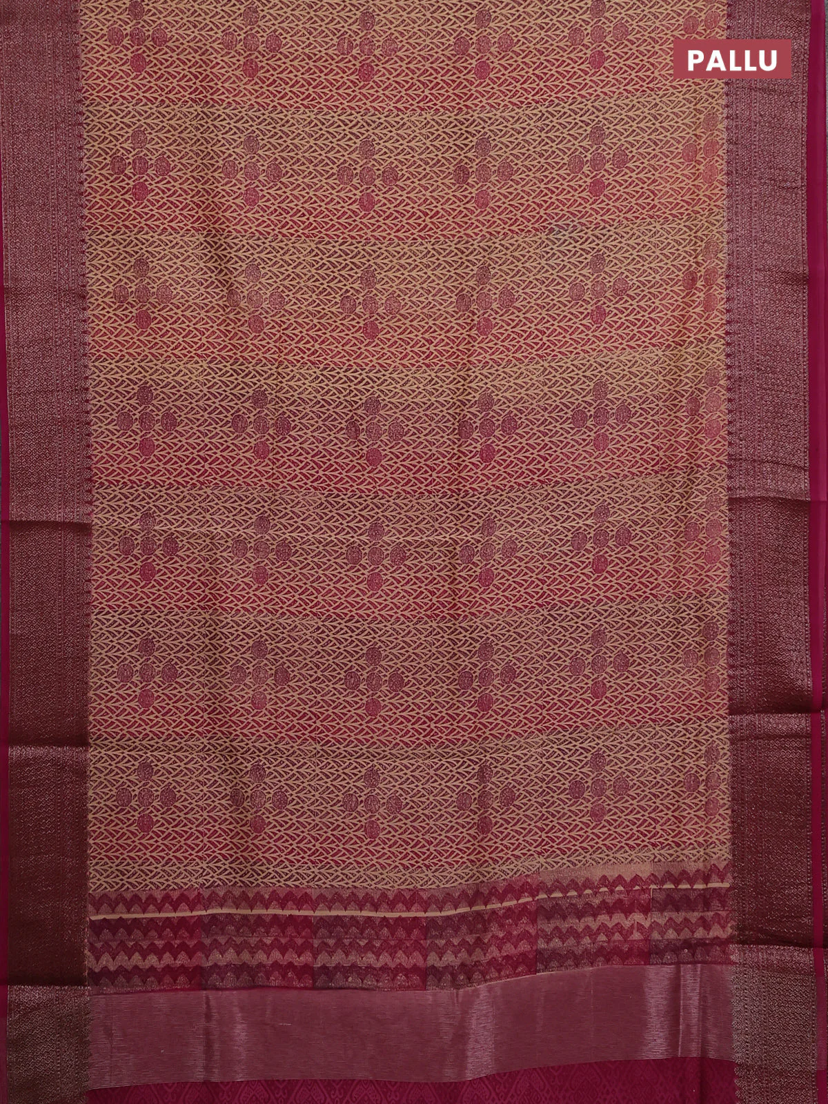 Chanderi silk cotton saree pink with allover prints and banarasi style border - Image 3