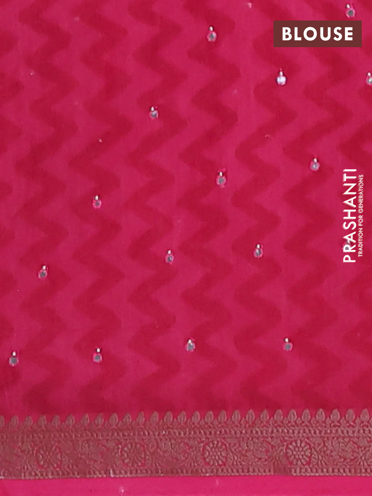 Chanderi silk cotton saree pink with allover prints & mirror work and banarasi style border - Image 4