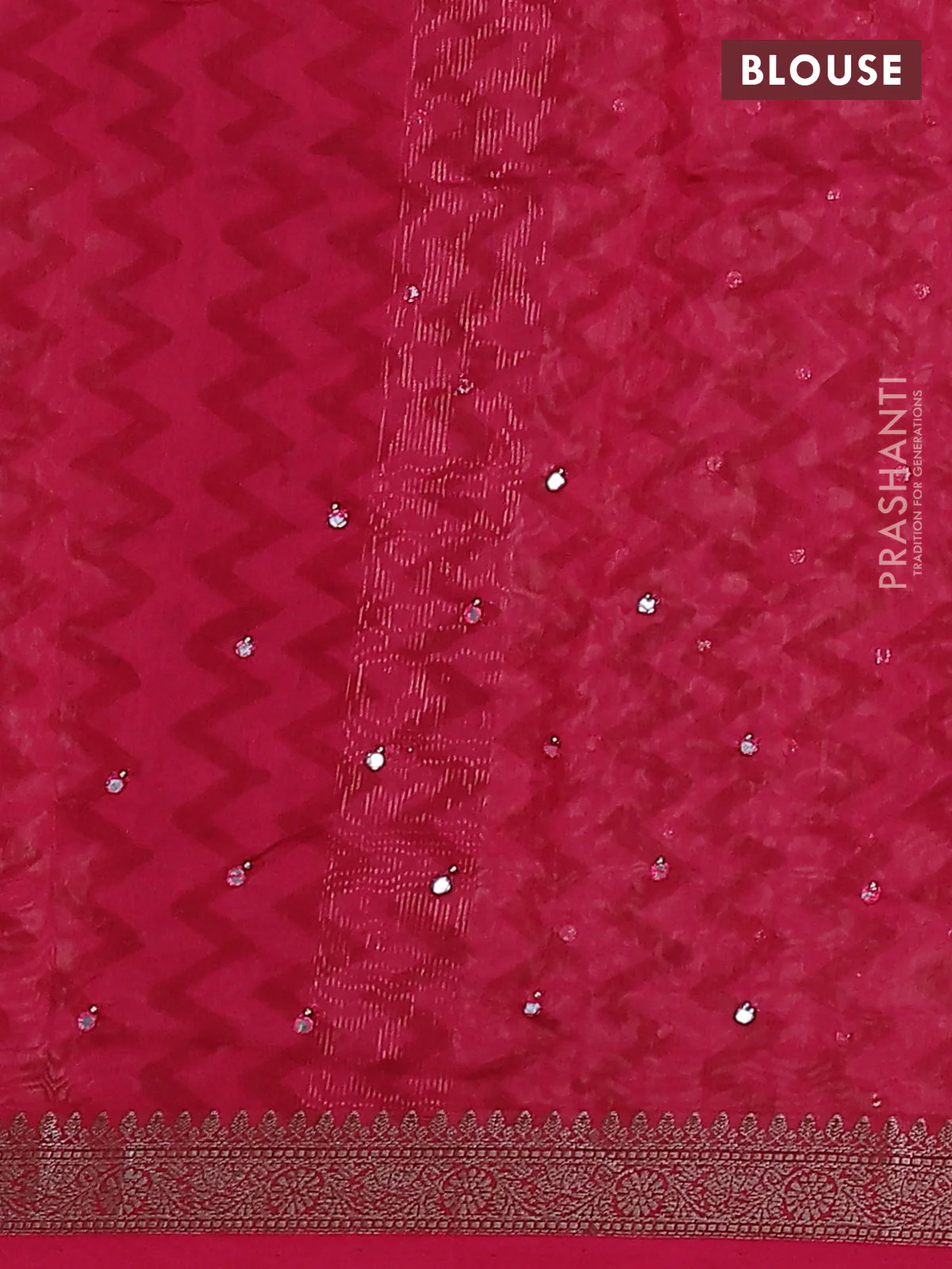 Chanderi silk cotton saree pink with allover prints & mirror work and zari woven border - Image 3