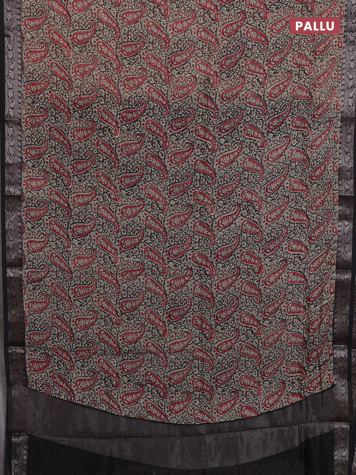 Chanderi silk cotton saree red and black with allover paisley prints and banarasi style border - Image 3