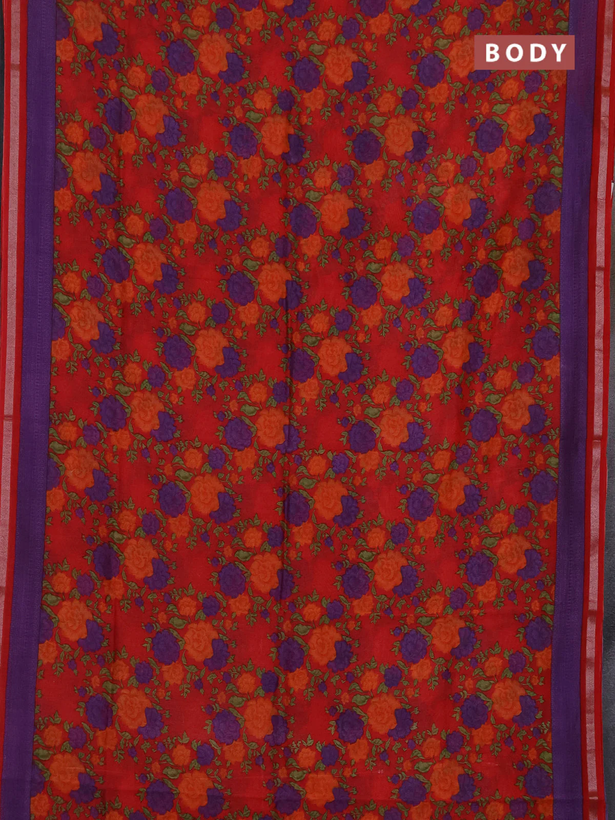 Chanderi silk cotton saree red and lavender with allover prints and zari woven borde - Image 2