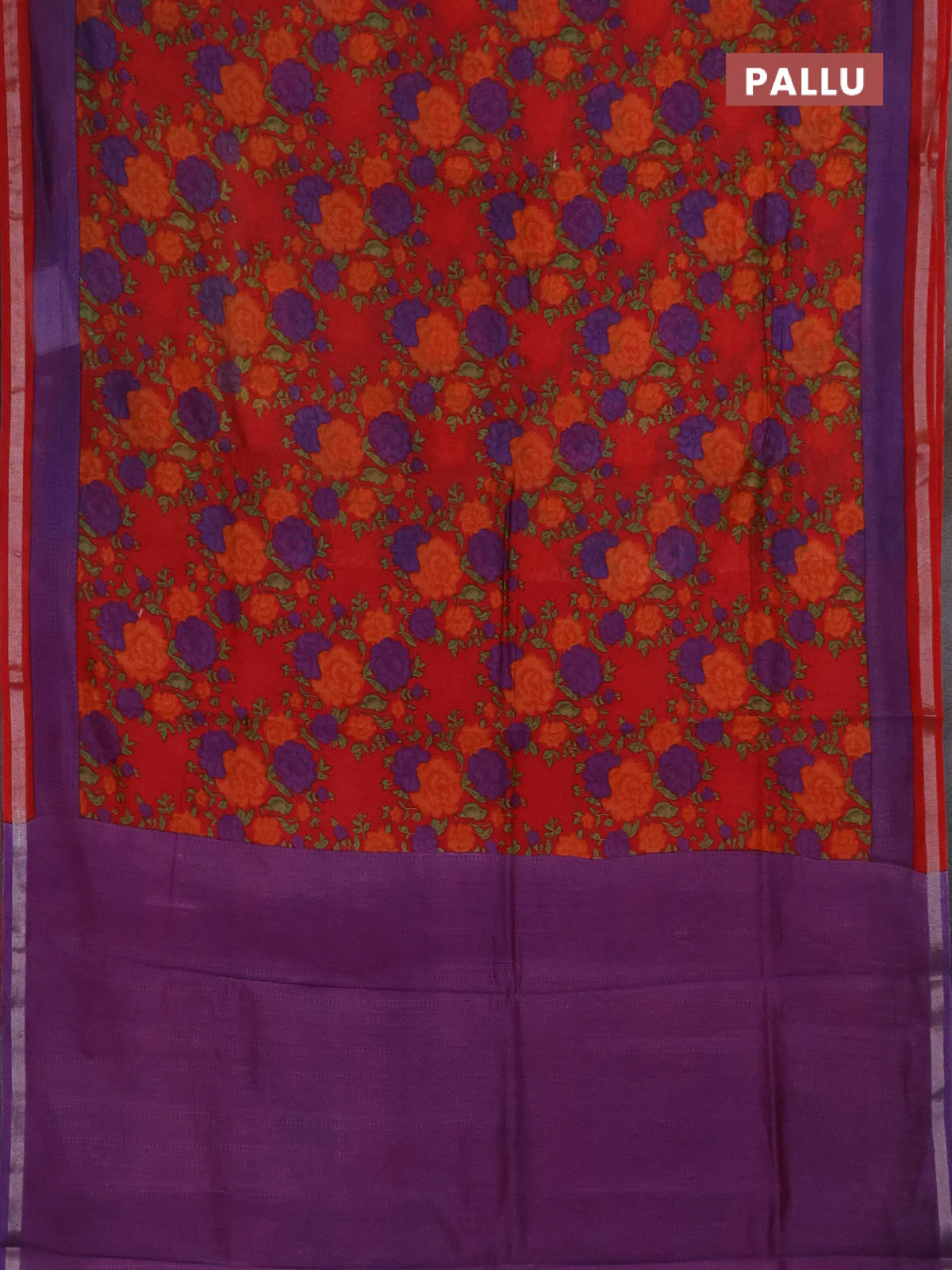 Chanderi silk cotton saree red and lavender with allover prints and zari woven borde - Image 3