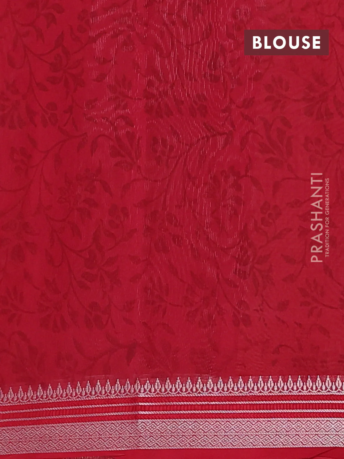 Chanderi silk cotton saree red with allover prints and silver zari woven border - Image 4