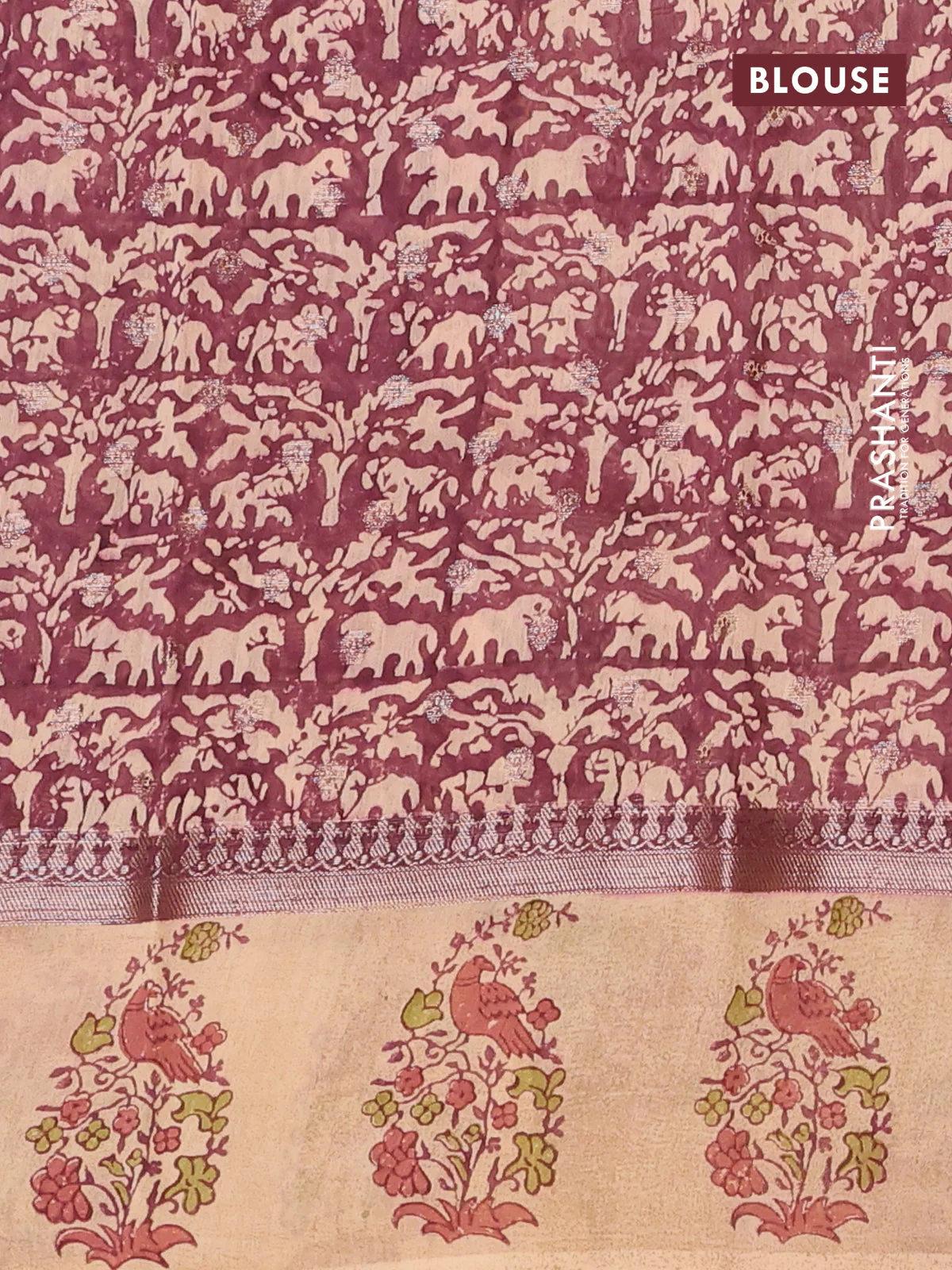 Chanderi silk cotton saree rust shade and beige with allover zari buttas & prints and printed butta border - Image 4