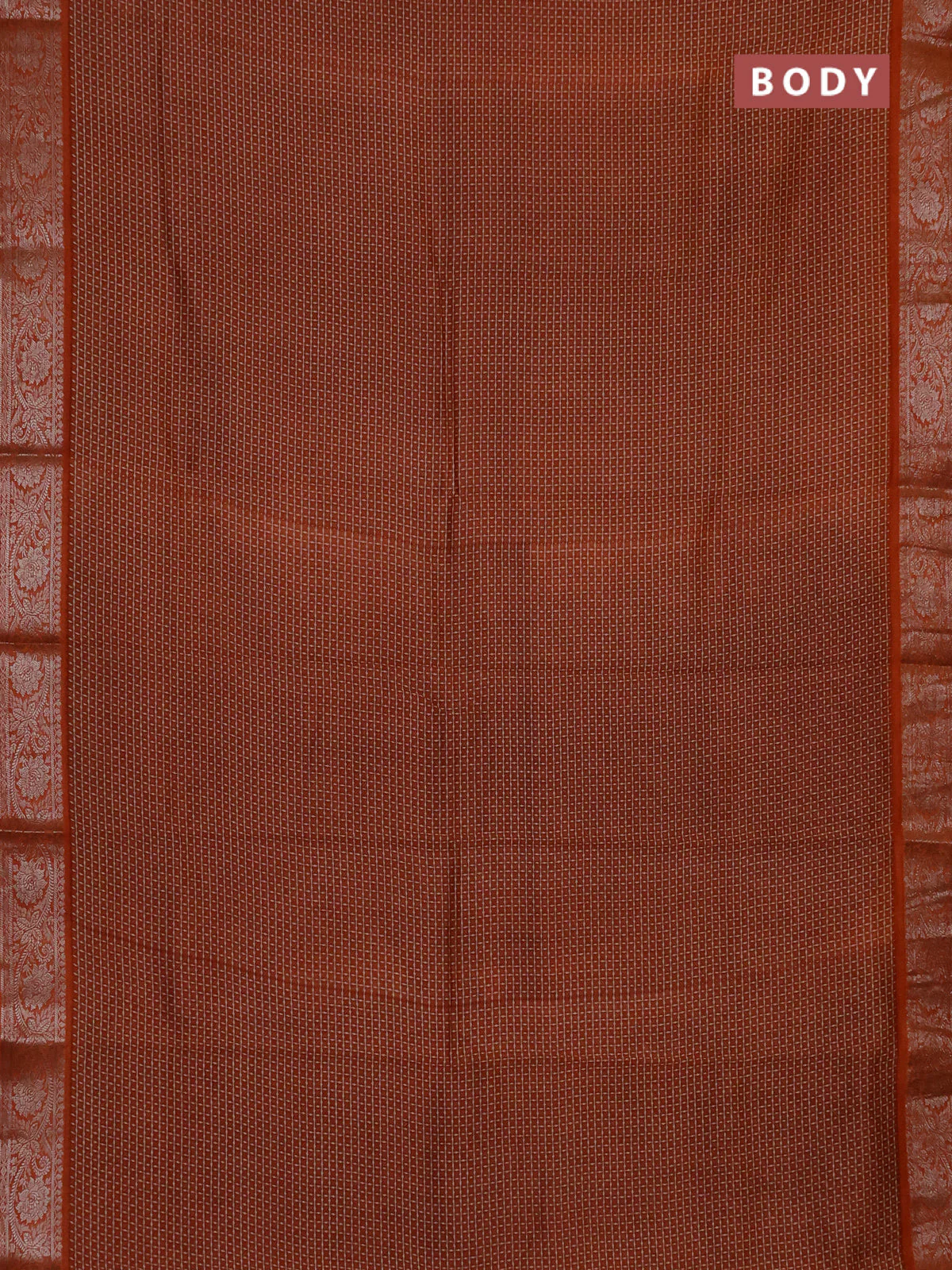 Chanderi silk cotton saree rust shade and orange with allover prints and banarasi style border - Image 2