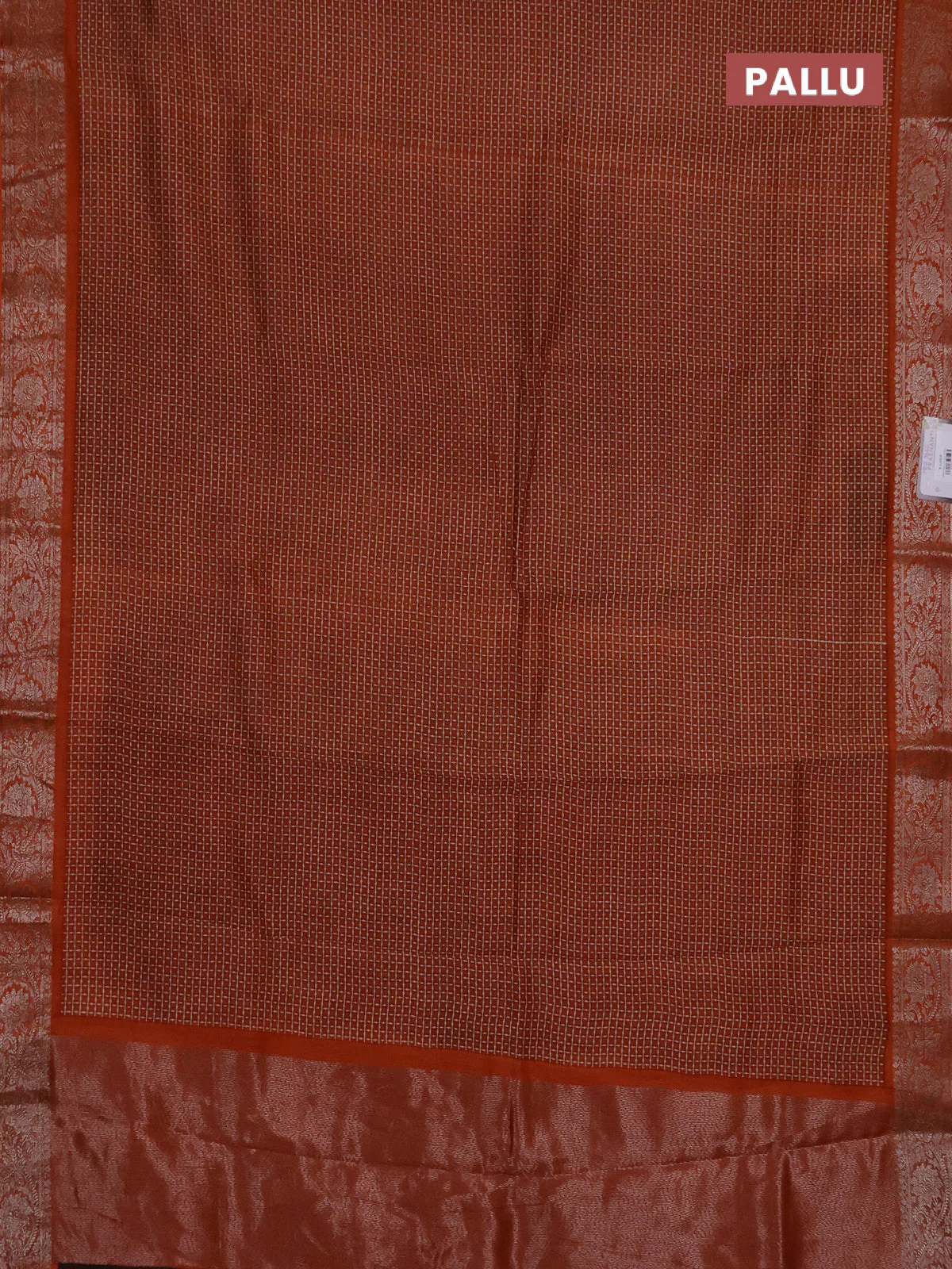 Chanderi silk cotton saree rust shade and orange with allover prints and banarasi style border - Image 3