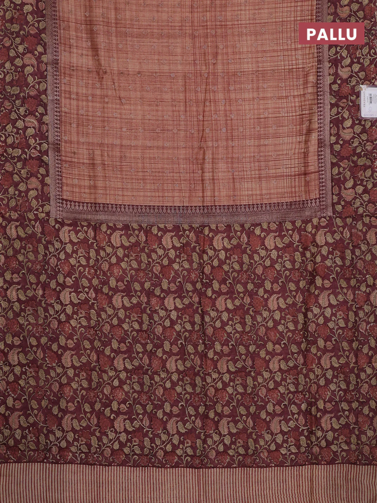 Chanderi silk cotton saree rust shade and pastel maroon with allover zari buttas and printed border - Image 3