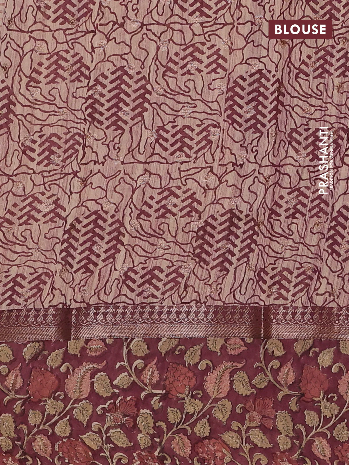 Chanderi silk cotton saree rust shade and pastel maroon with allover zari buttas and printed border - Image 4