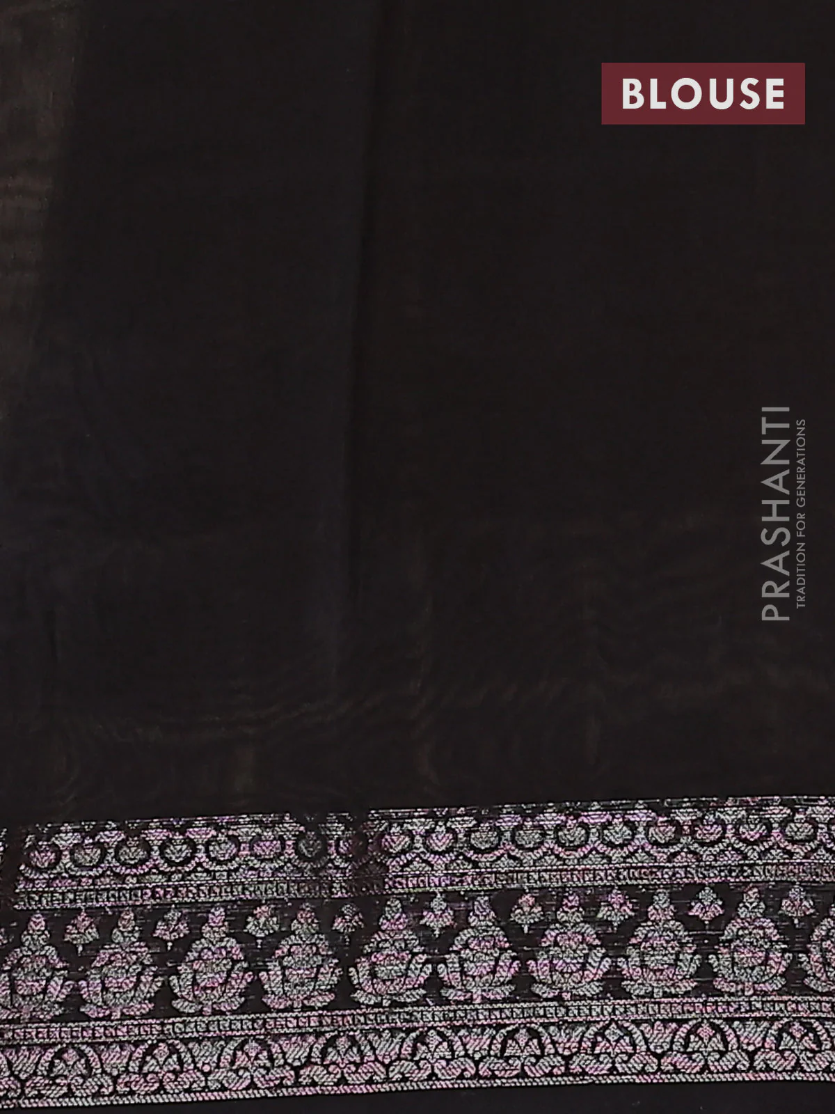 Chanderi silk cotton saree sandal and black with allover geometric prints and banarasi style border - Image 4