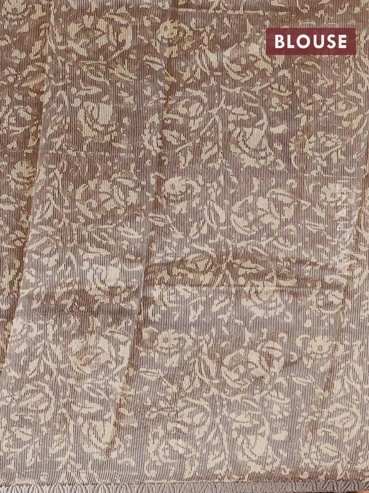 Chanderi silk cotton saree sandal and brown with allover prints and small zari woven border - Image 4