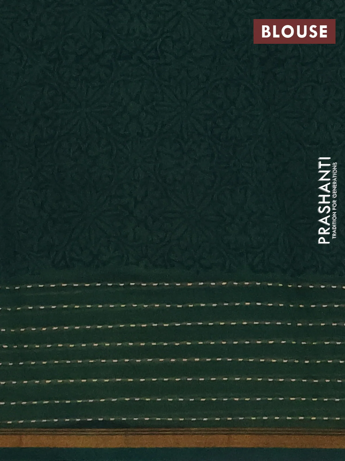 Chanderi silk cotton saree sandal and green with allover prints and kantha stich work border - Image 4