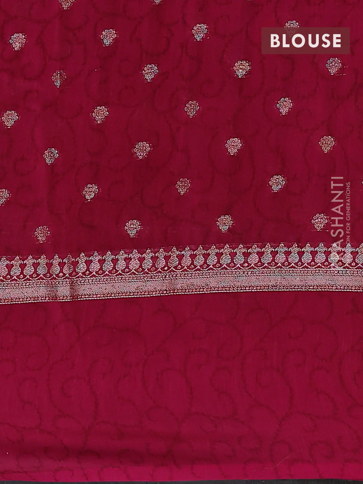 Chanderi silk cotton saree sandal and magenta pink with allover geometric prints & woven buttas and temple design border - Image 4