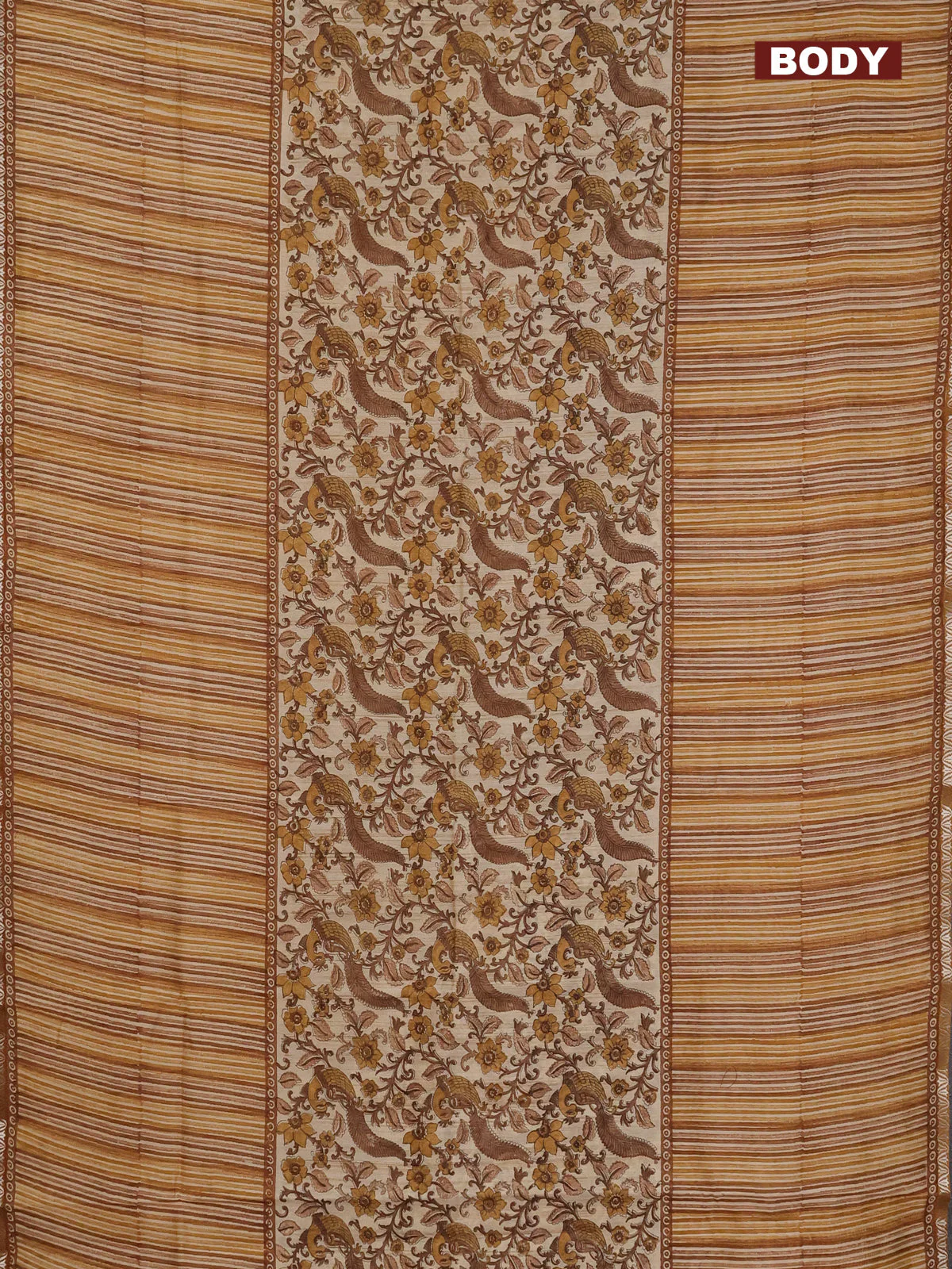 Chanderi silk cotton saree sandal and mustard shade with allover prints and small zari woven border - Image 2