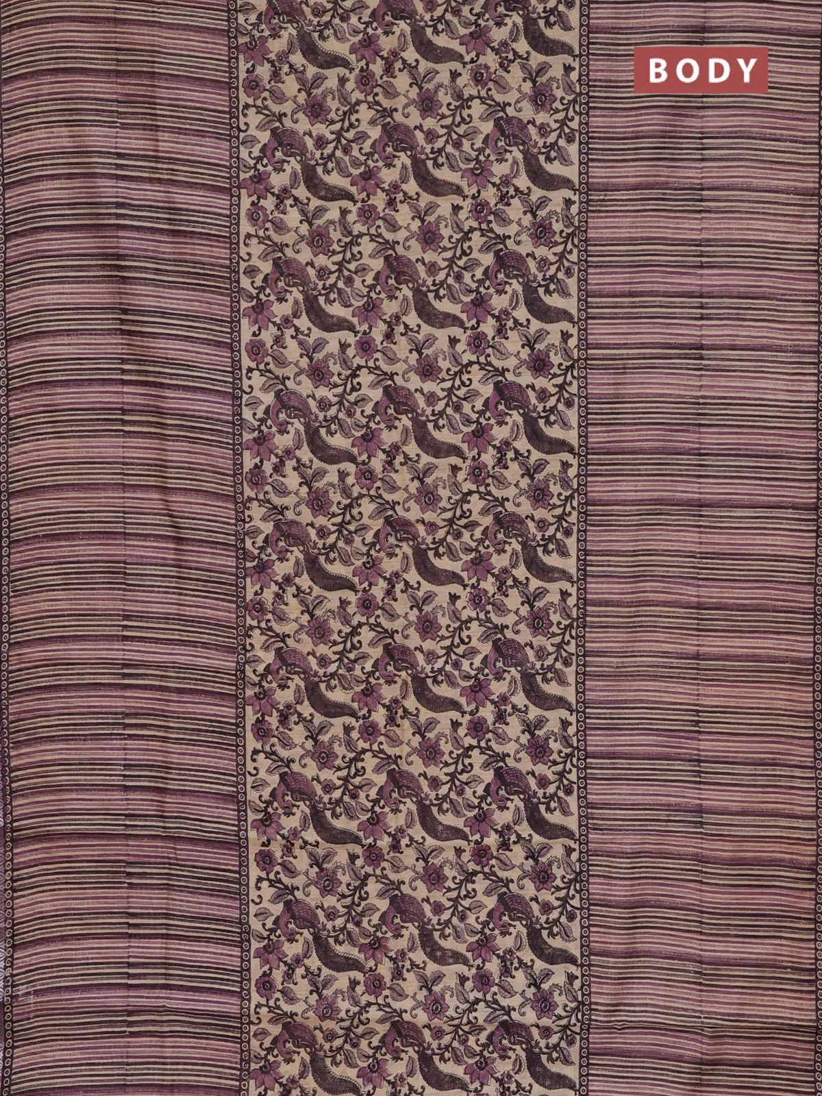 Chanderi silk cotton saree sandal and purple shade with allover prints and small zari woven border - Image 2