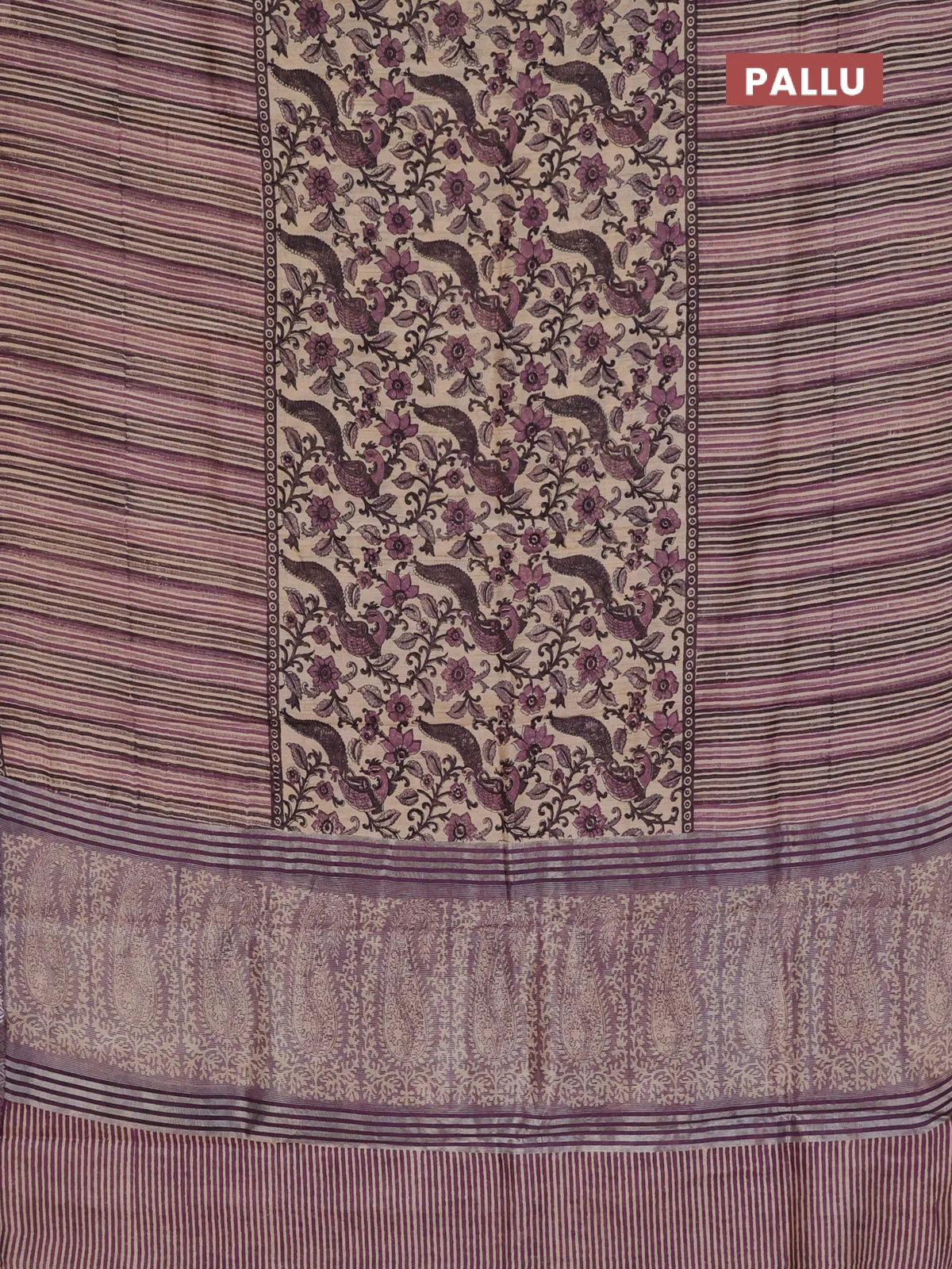 Chanderi silk cotton saree sandal and purple shade with allover prints and small zari woven border - Image 3