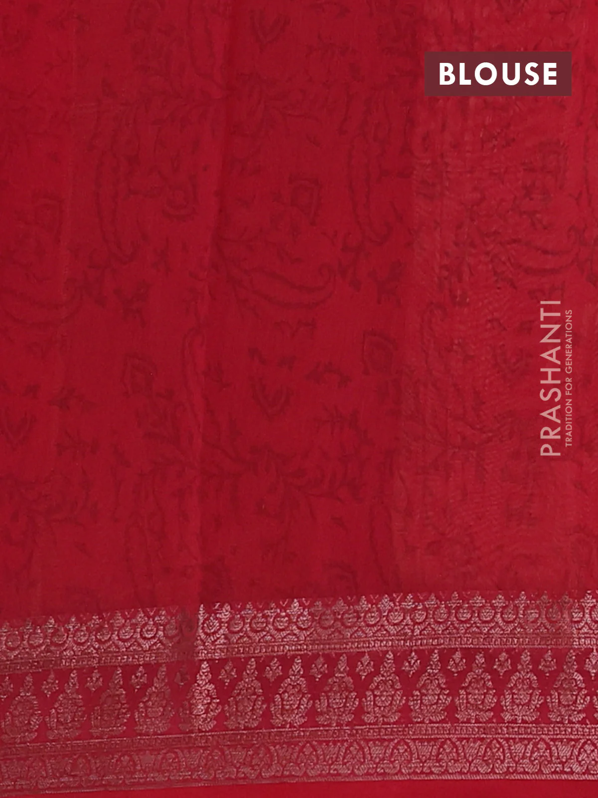 Chanderi silk cotton saree sandal and red with allover geometric prints and banarasi style border - Image 4