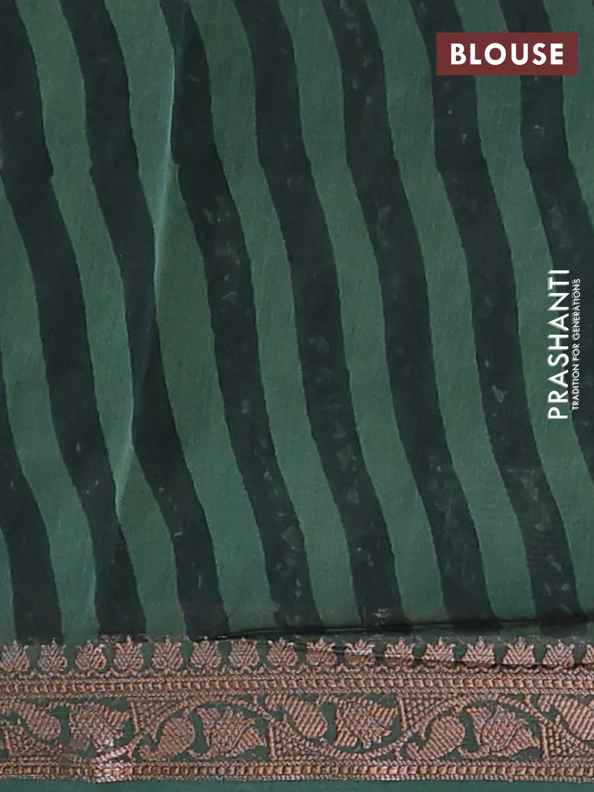 Chanderi silk cotton saree sap green and beige with allover geometric prints and banarasi style border - Image 4