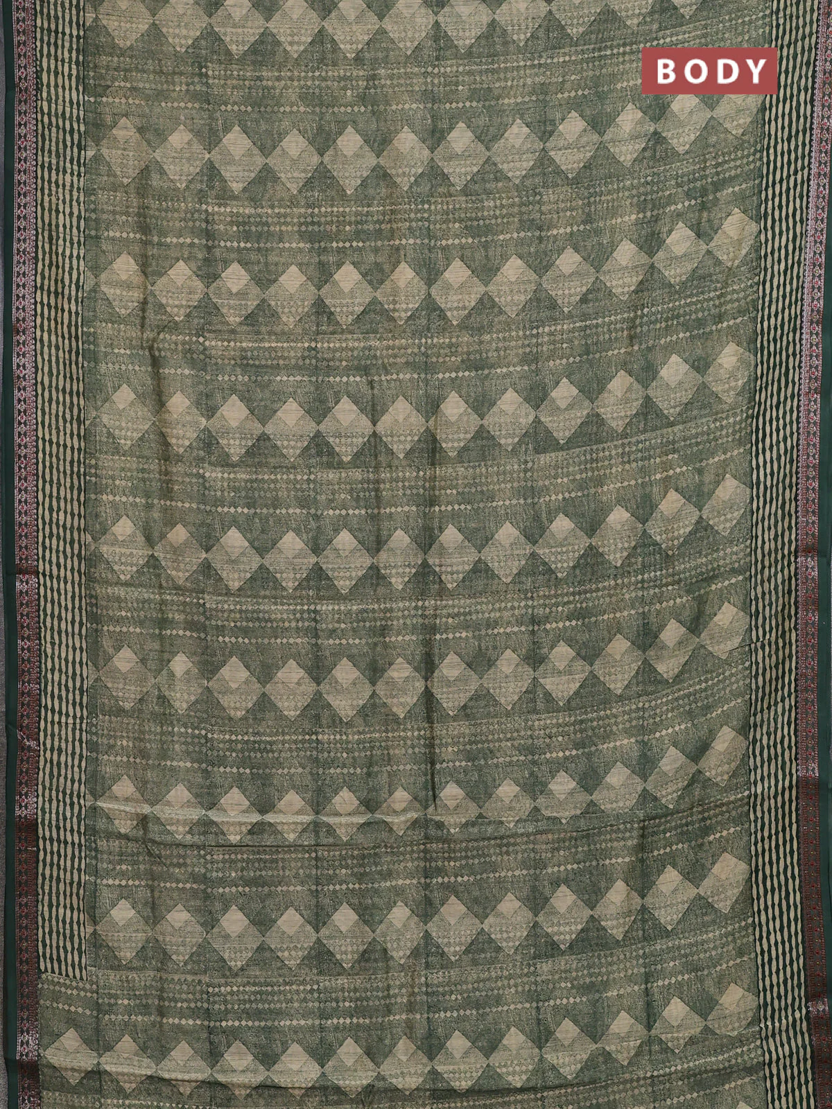 Chanderi silk cotton saree sap green with allover geometric prints and banarasi style border - Image 2