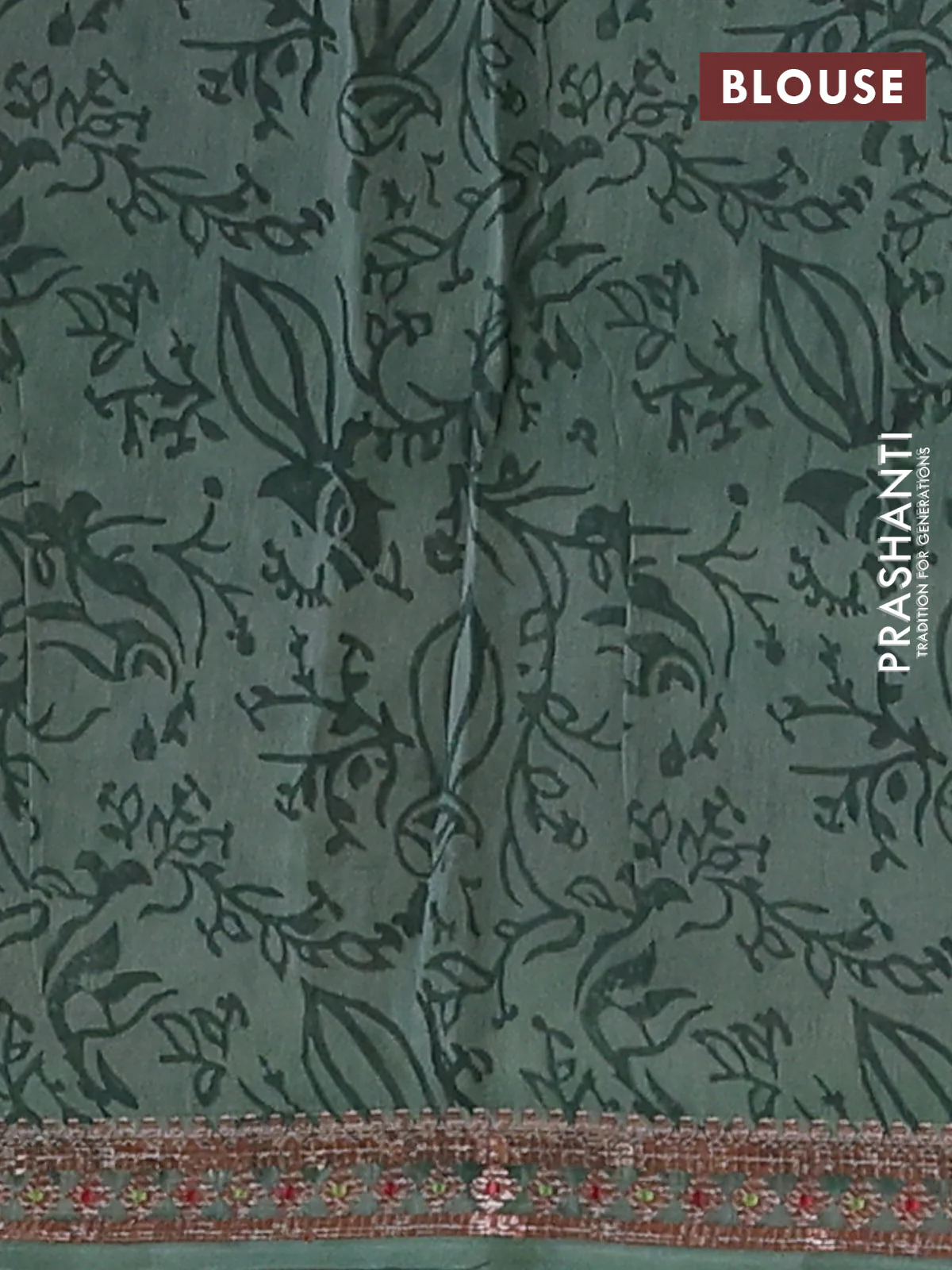 Chanderi silk cotton saree sap green with allover geometric prints and banarasi style border - Image 4