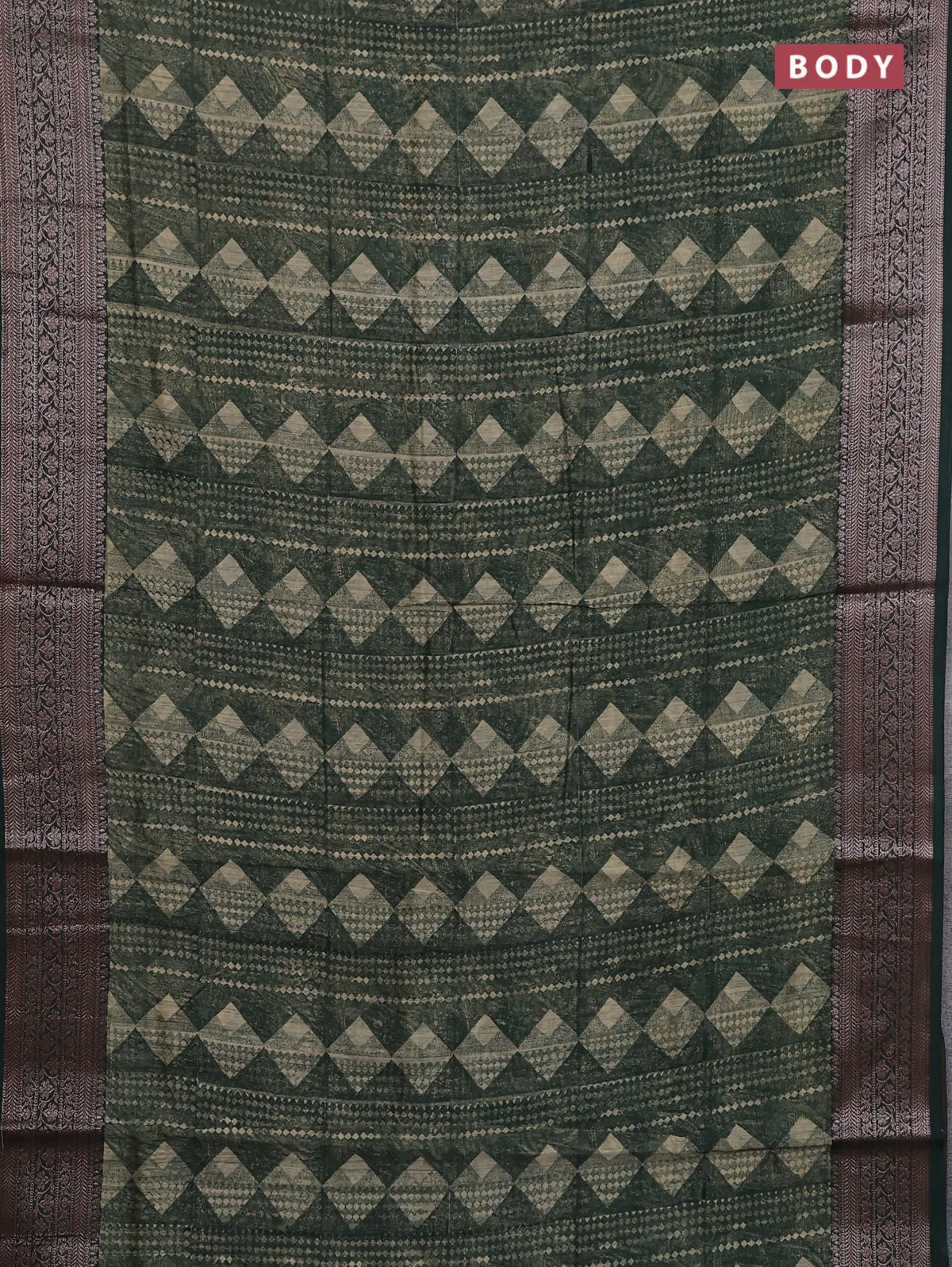 Chanderi silk cotton saree sap green with allover geometric prints and banarasi style border - Image 2