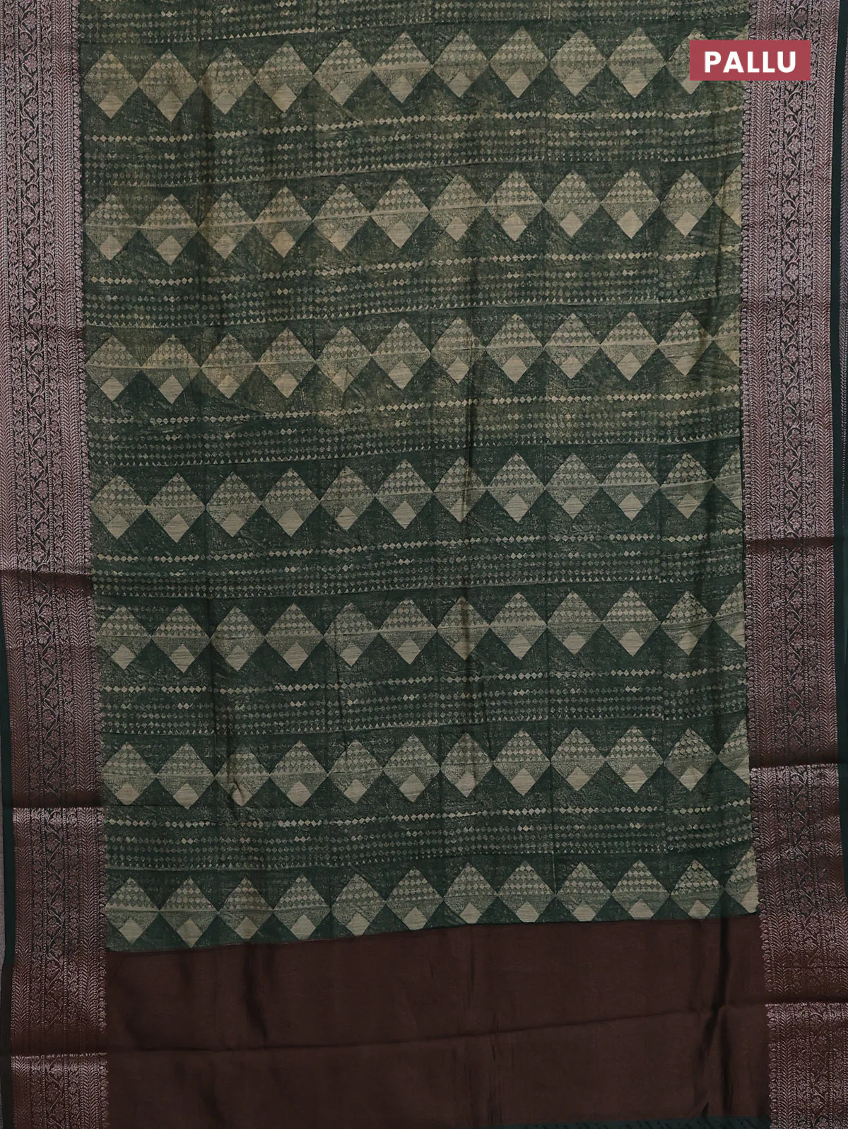 Chanderi silk cotton saree sap green with allover geometric prints and banarasi style border - Image 3