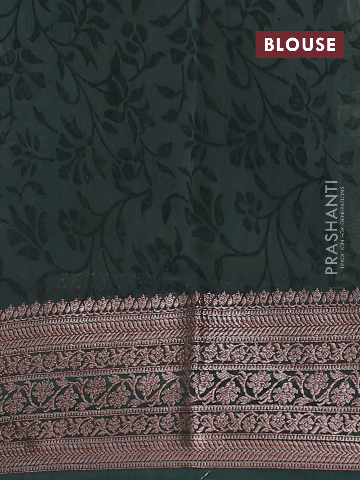 Chanderi silk cotton saree sap green with allover geometric prints and banarasi style border - Image 4